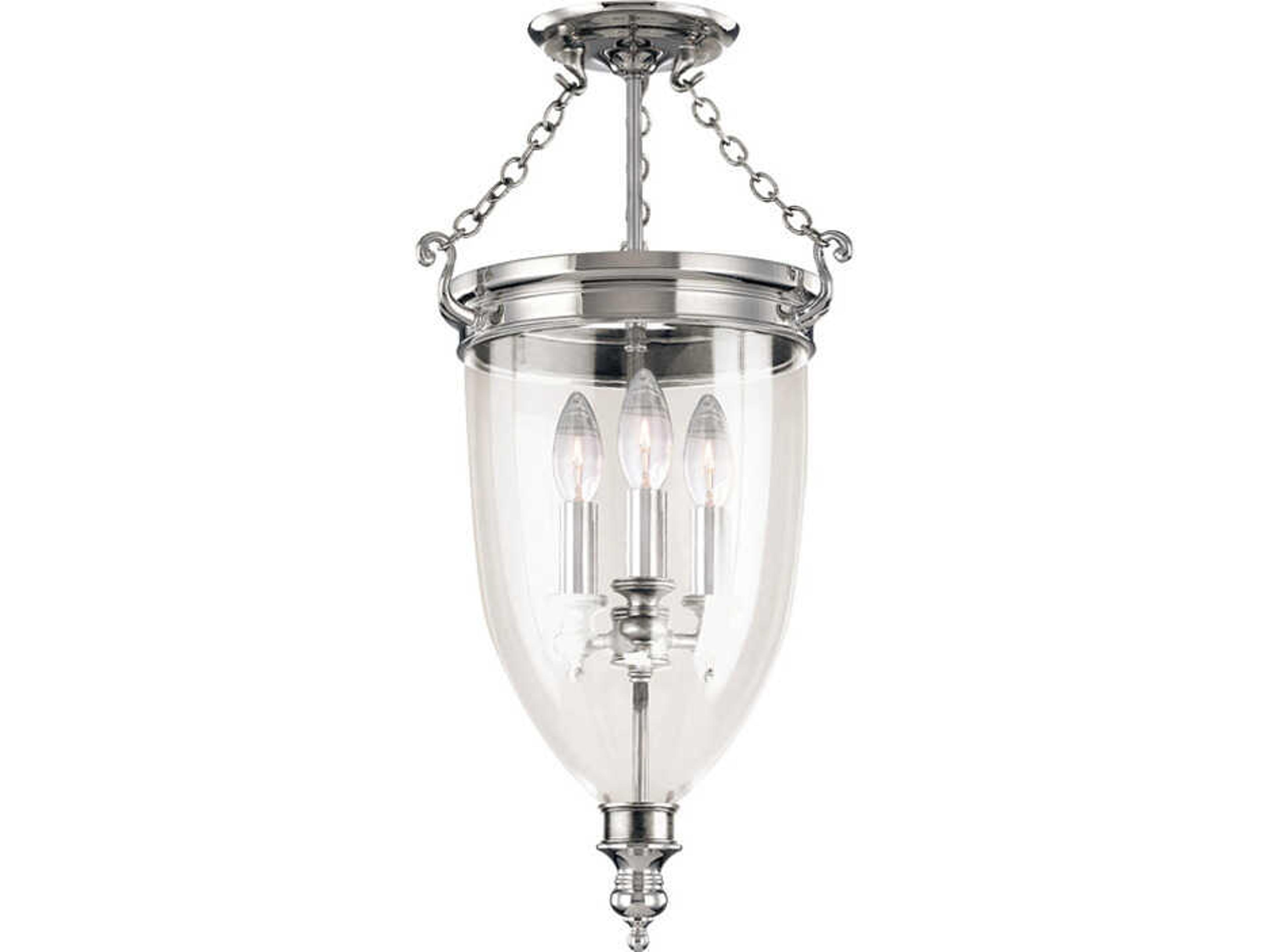 Hanover 3-Light Polished Nickel Glass Traditional Bell Semi Flush Mount