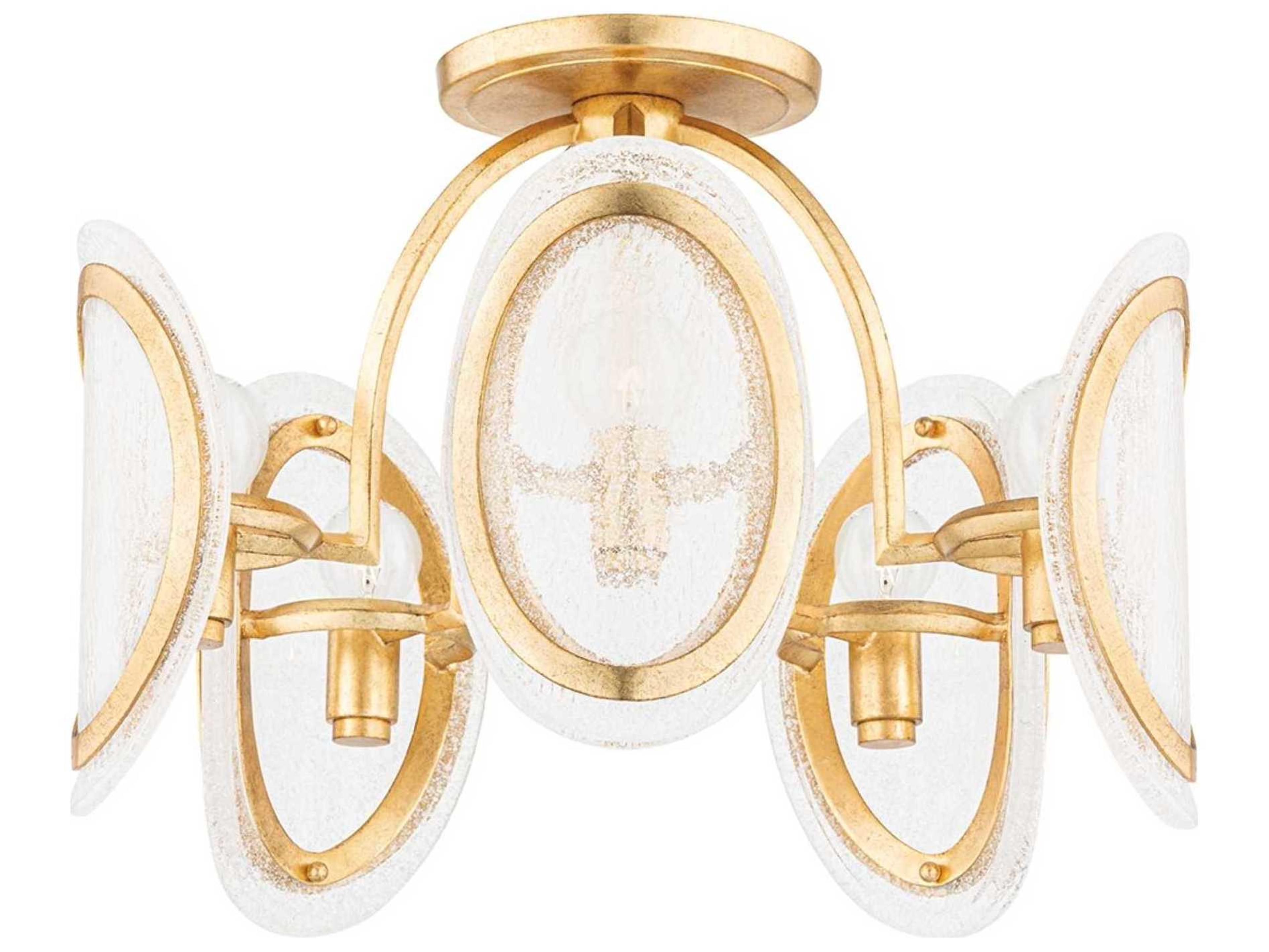 Danes 5-Light Vintage Gold Leaf Clear Glass Semi Flush Mount