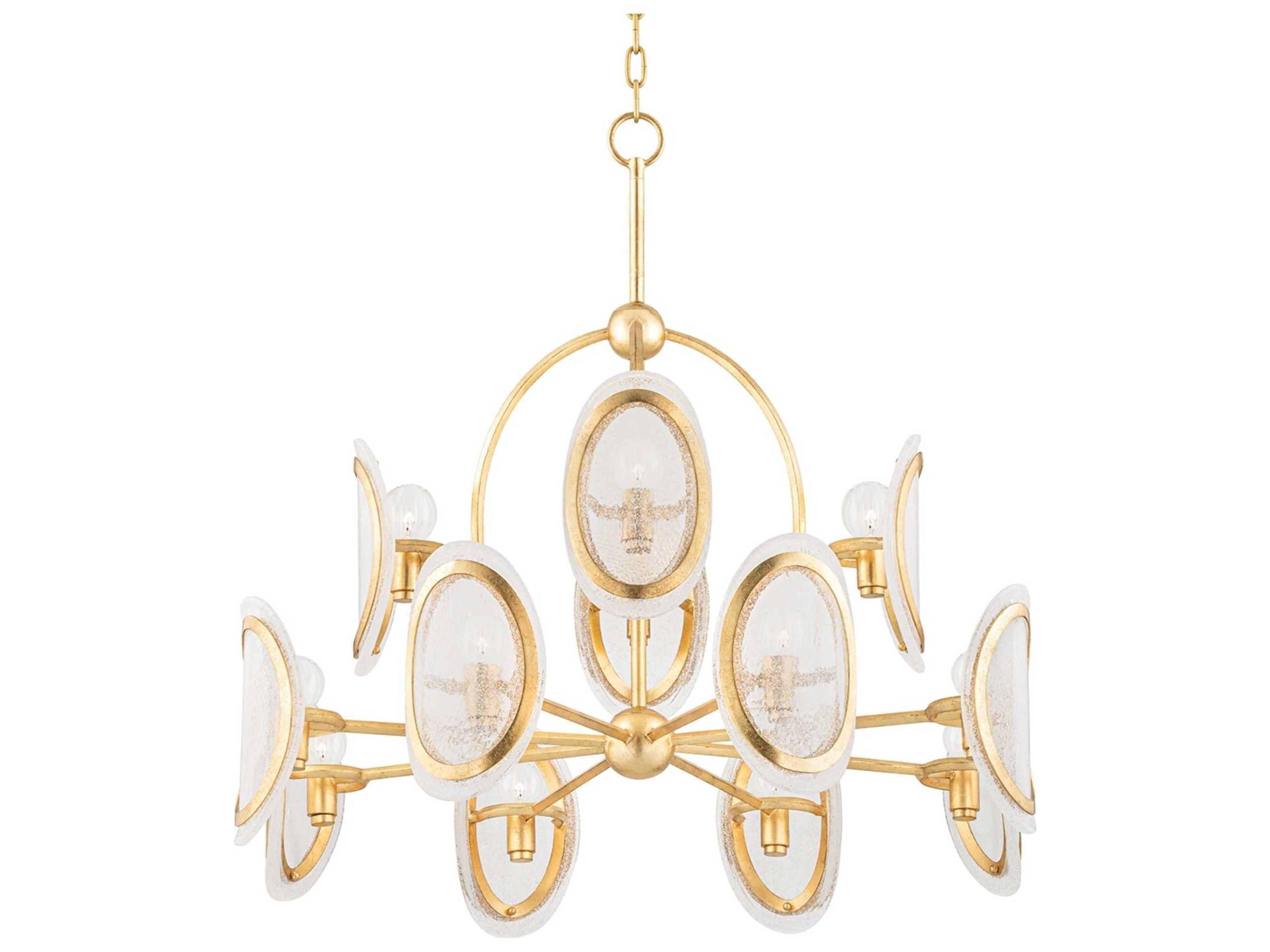 Danes 12-Light Vintage Gold Leaf Clear Glass Candelabra Chandelier
