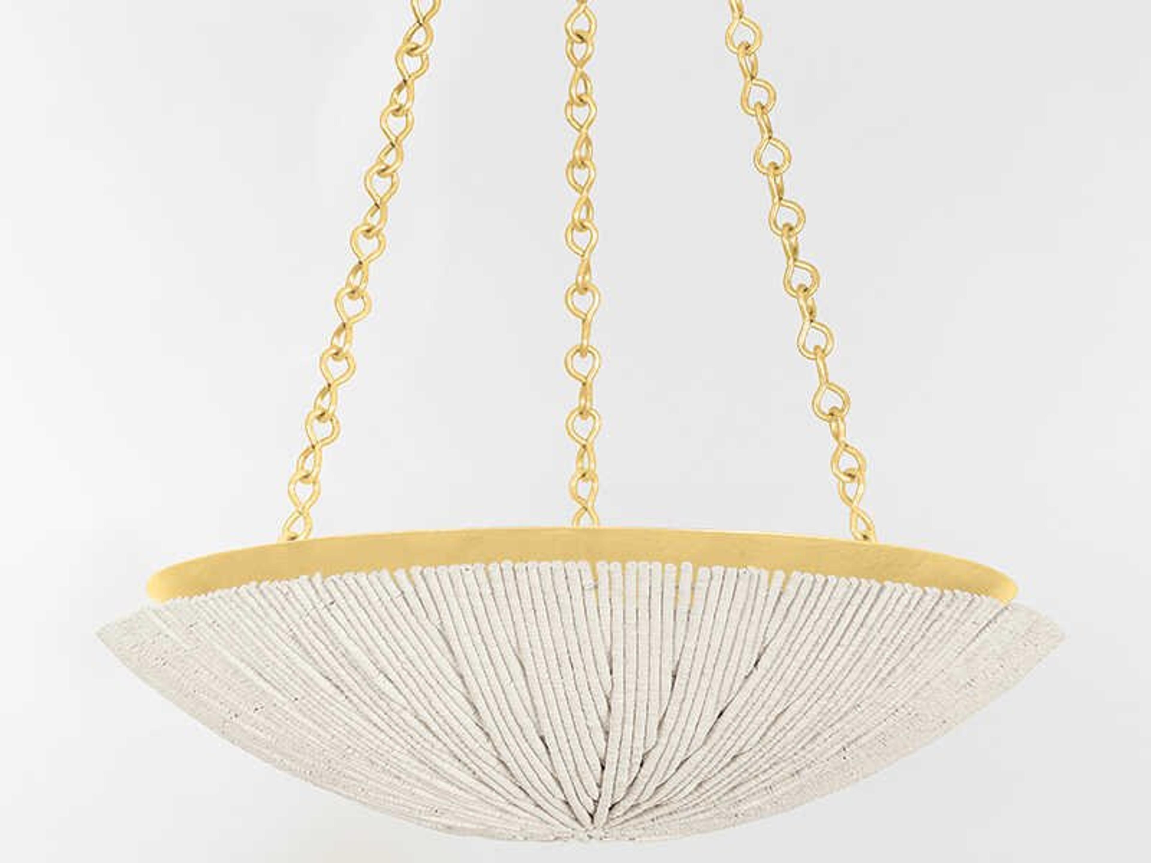 Hudson Valley Summerside 6-Light Vintage Gold Leaf Bowl Pendant