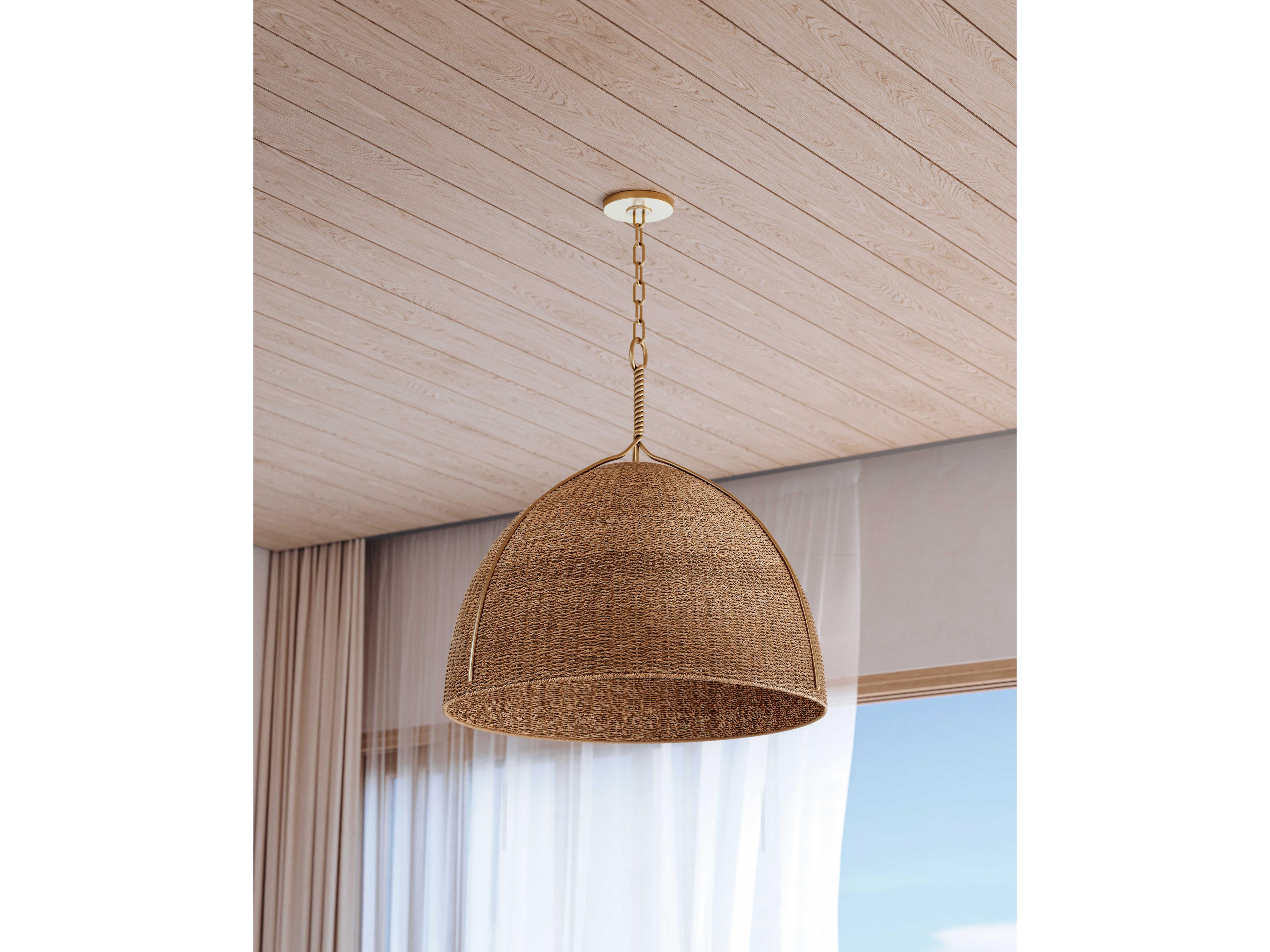 Hudson Valley Woodlawn 1-Light Vintage Gold Leaf Brown Dome Pendant