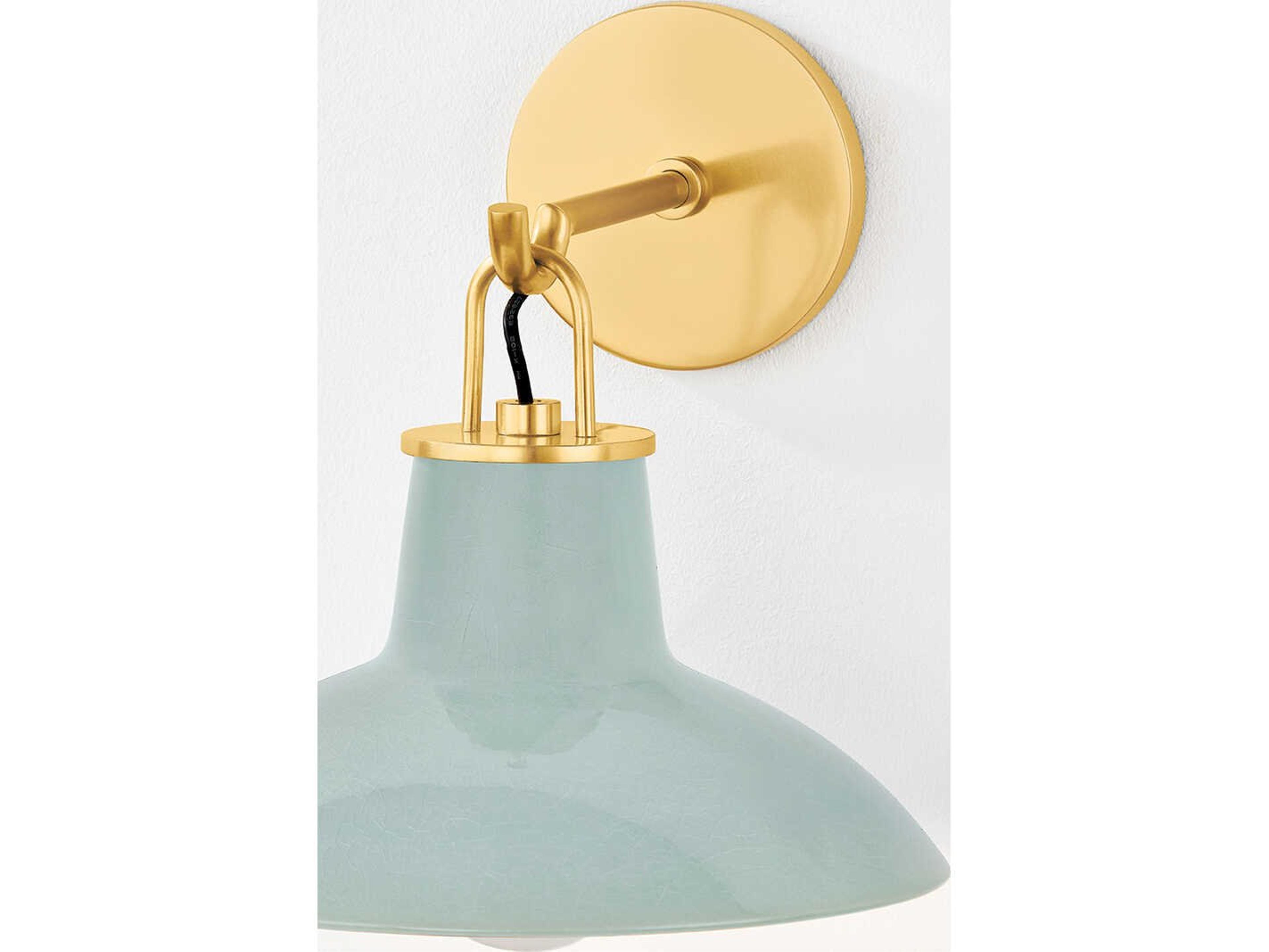 Hudson Valley Pottersville 1-Light Aged Brass Ceramic Moss Crackle Wall Sconce