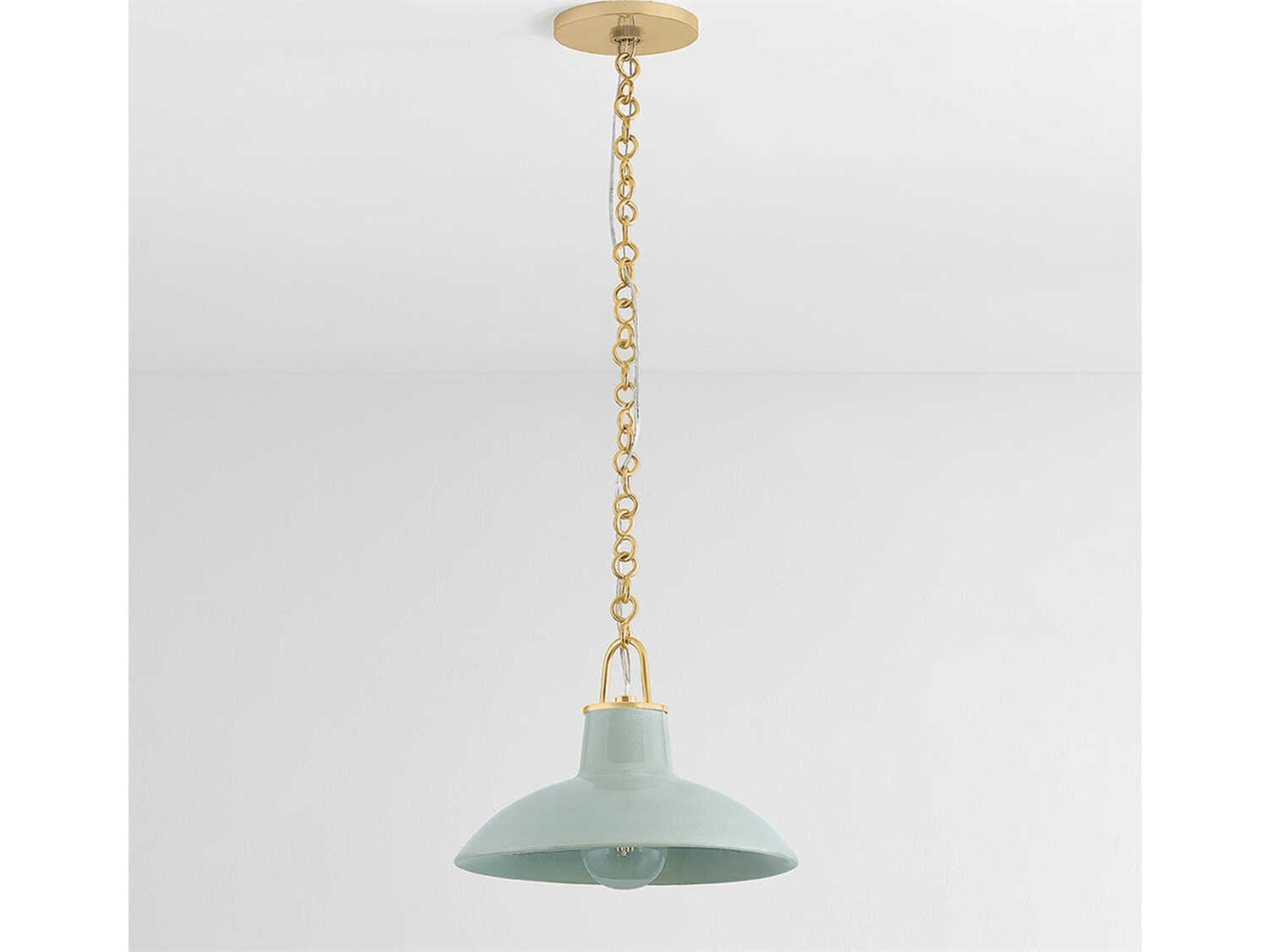 Hudson Valley Pottersville 1-Light Aged Brass Ceramic Moss Crackle Dome Mini Pendant