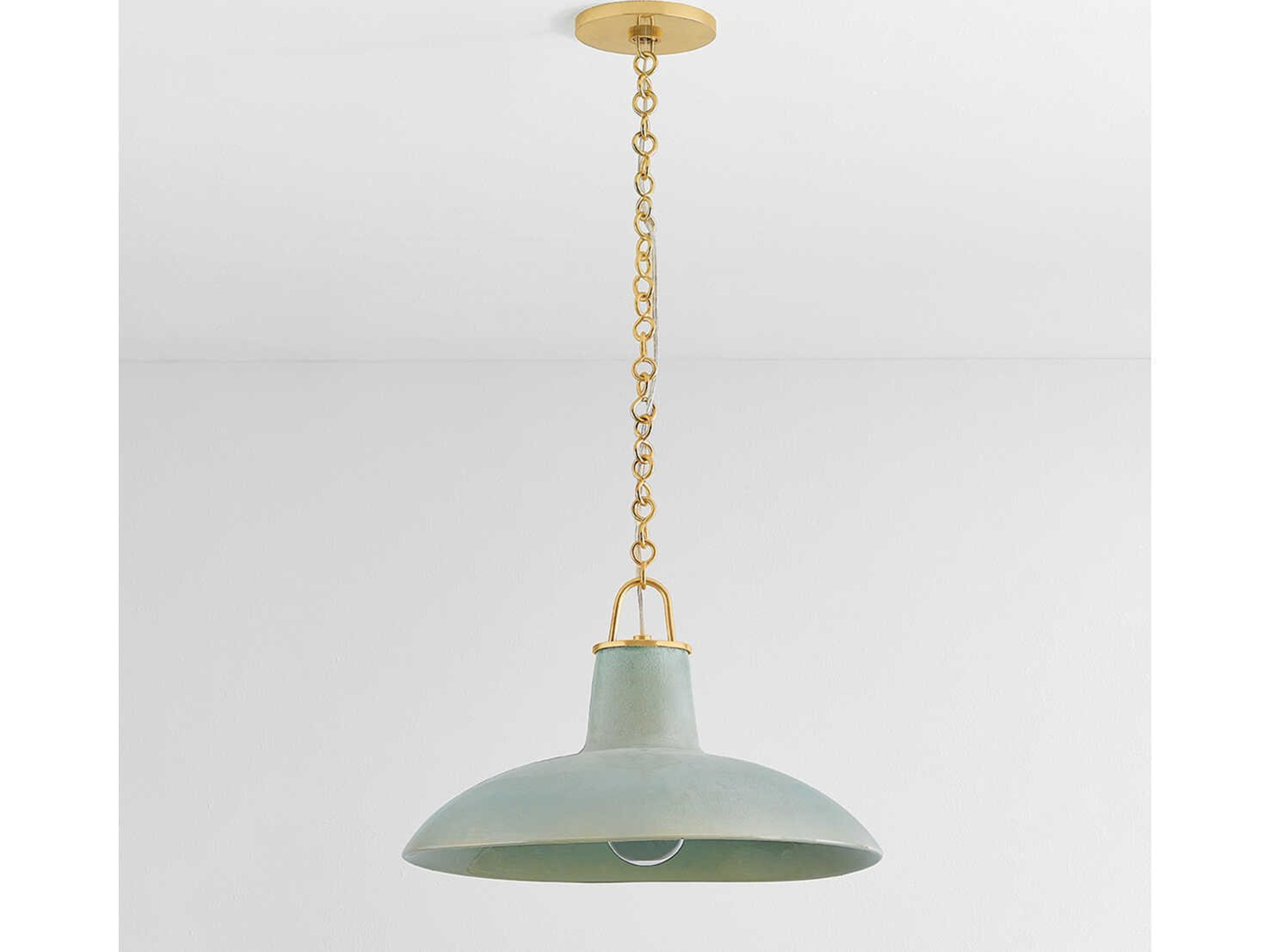 Hudson Valley Pottersville 1-Light Aged Brass Ceramic Moss Crackle Dome Pendant