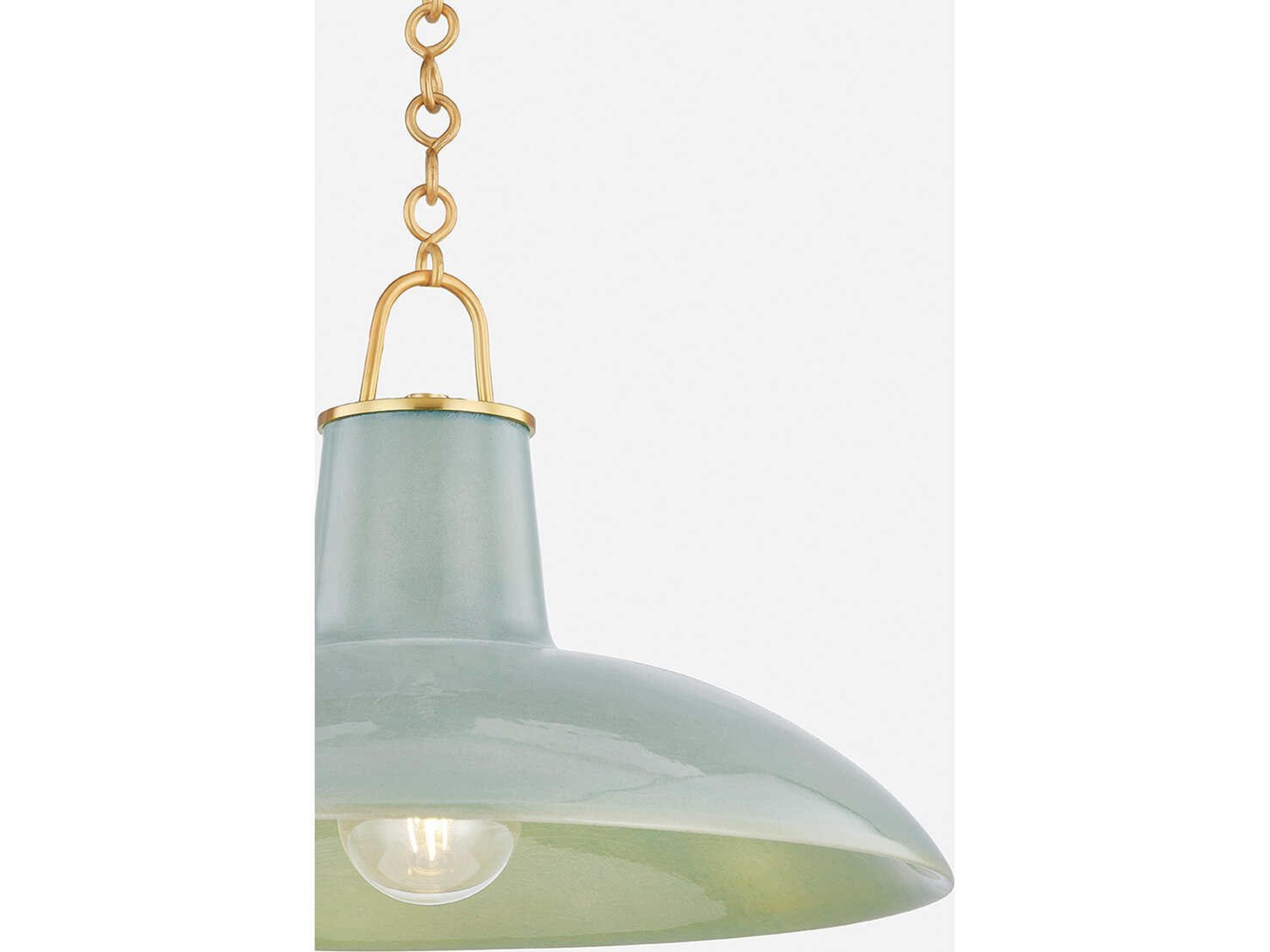 Hudson Valley Pottersville 1-Light Aged Brass Ceramic Moss Crackle Dome Pendant