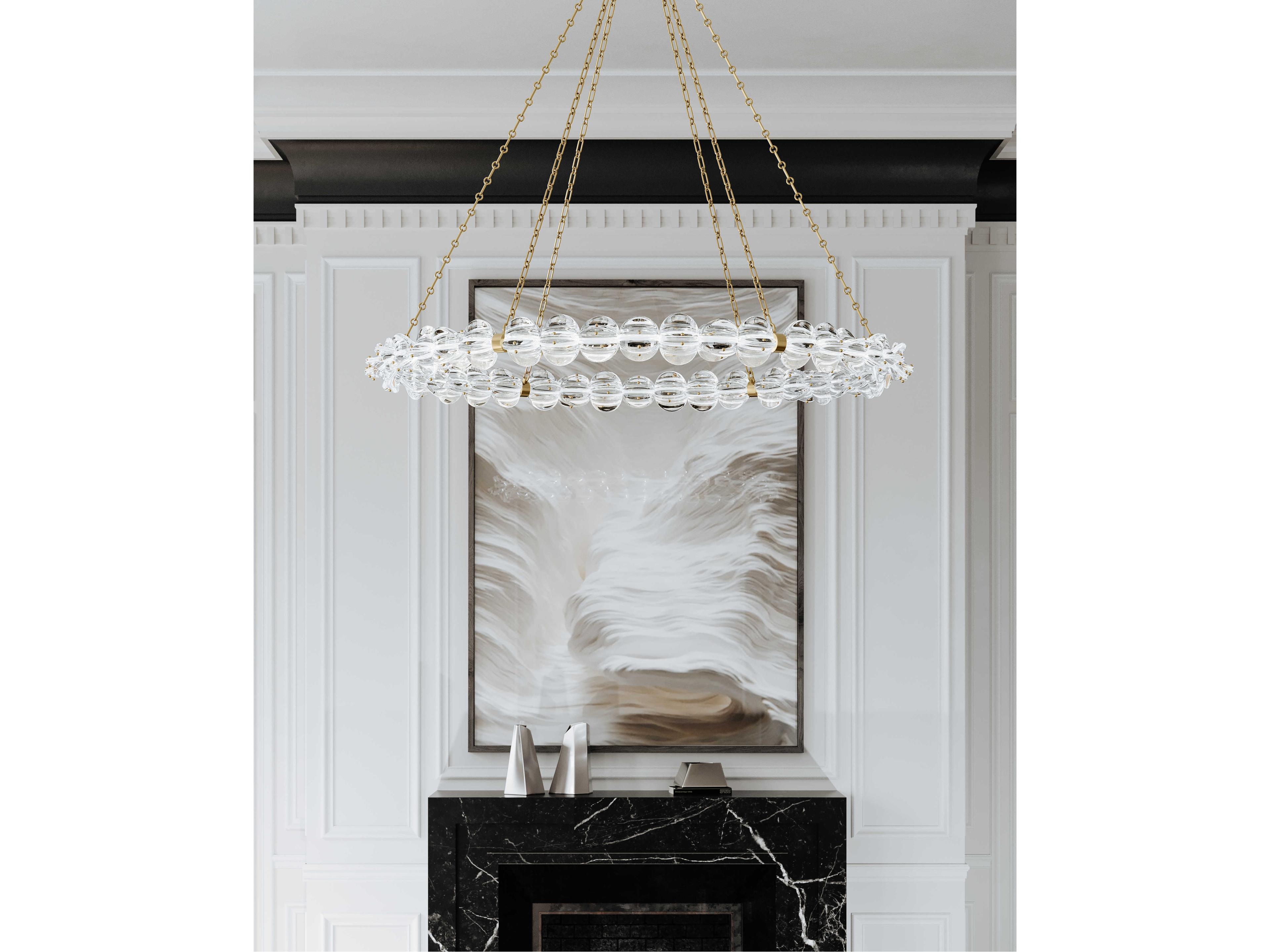 Hudson Valley Lindley 1-Light Aged Brass Etched Glass LED Chandelier