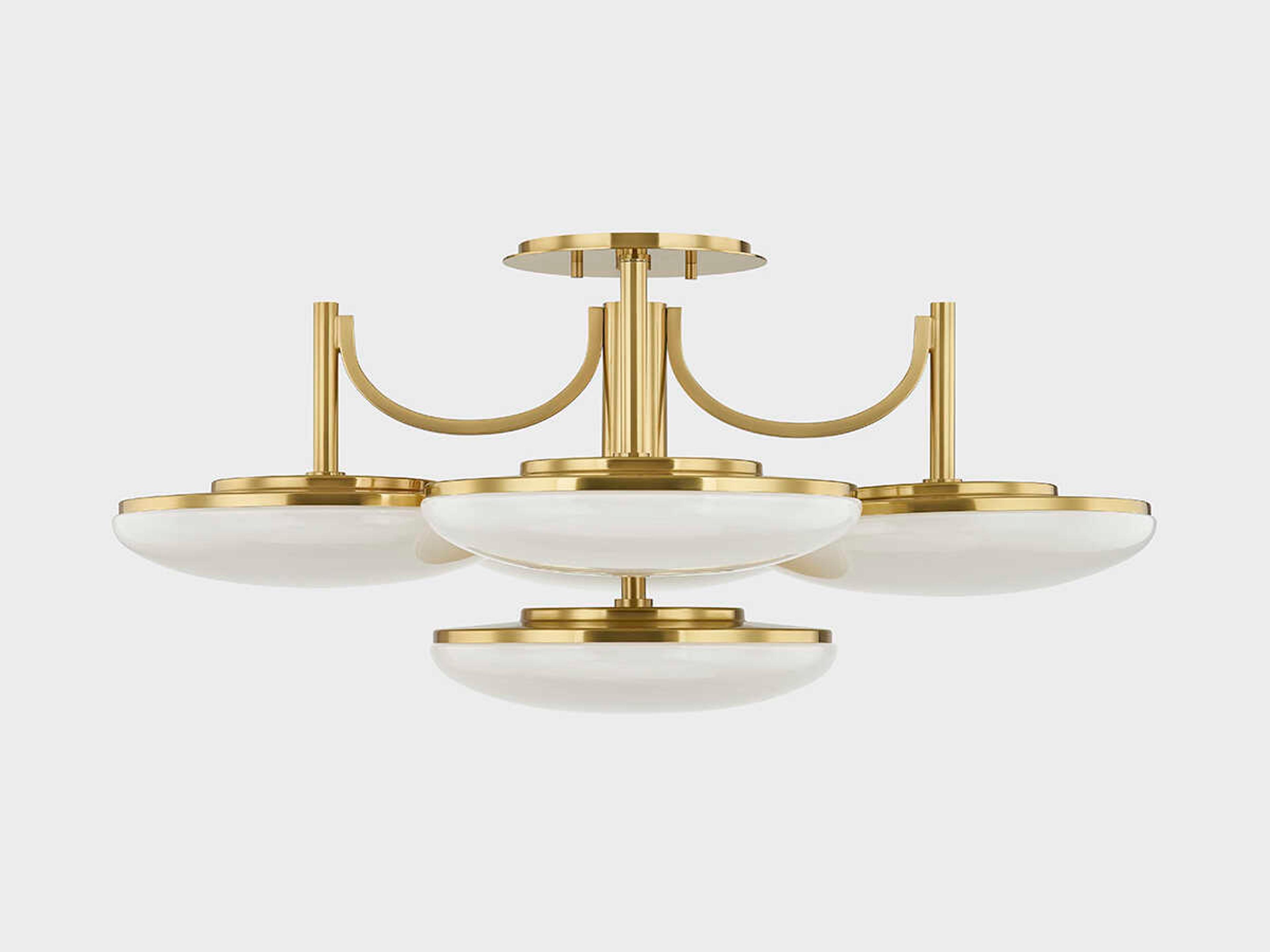 Hudson Valley Bregman 5-Light Aged Brass Glass LED Semi Flush Mount