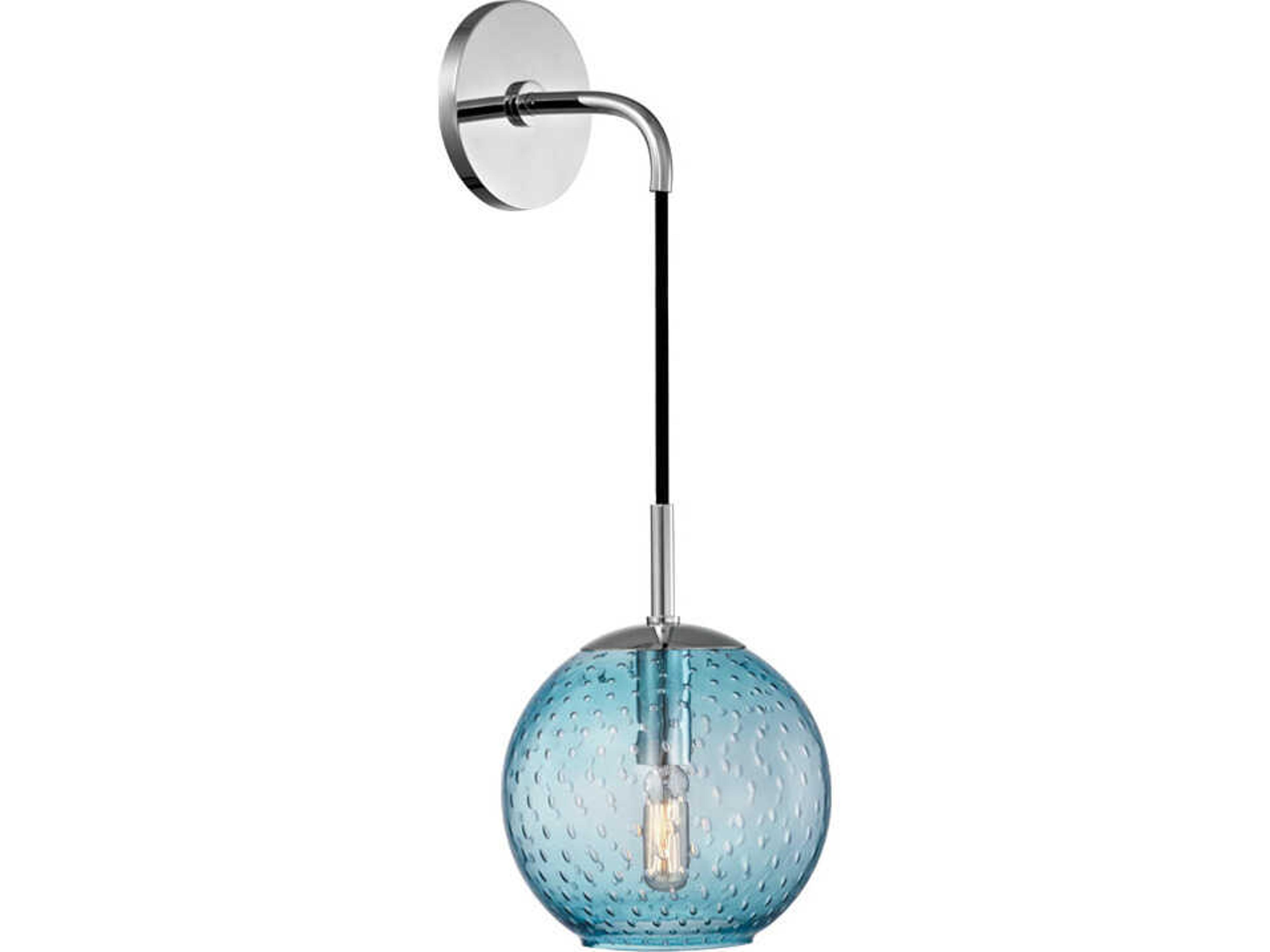 Rousseau 1-Light Polished Chrome Blue Glass Wall Sconce