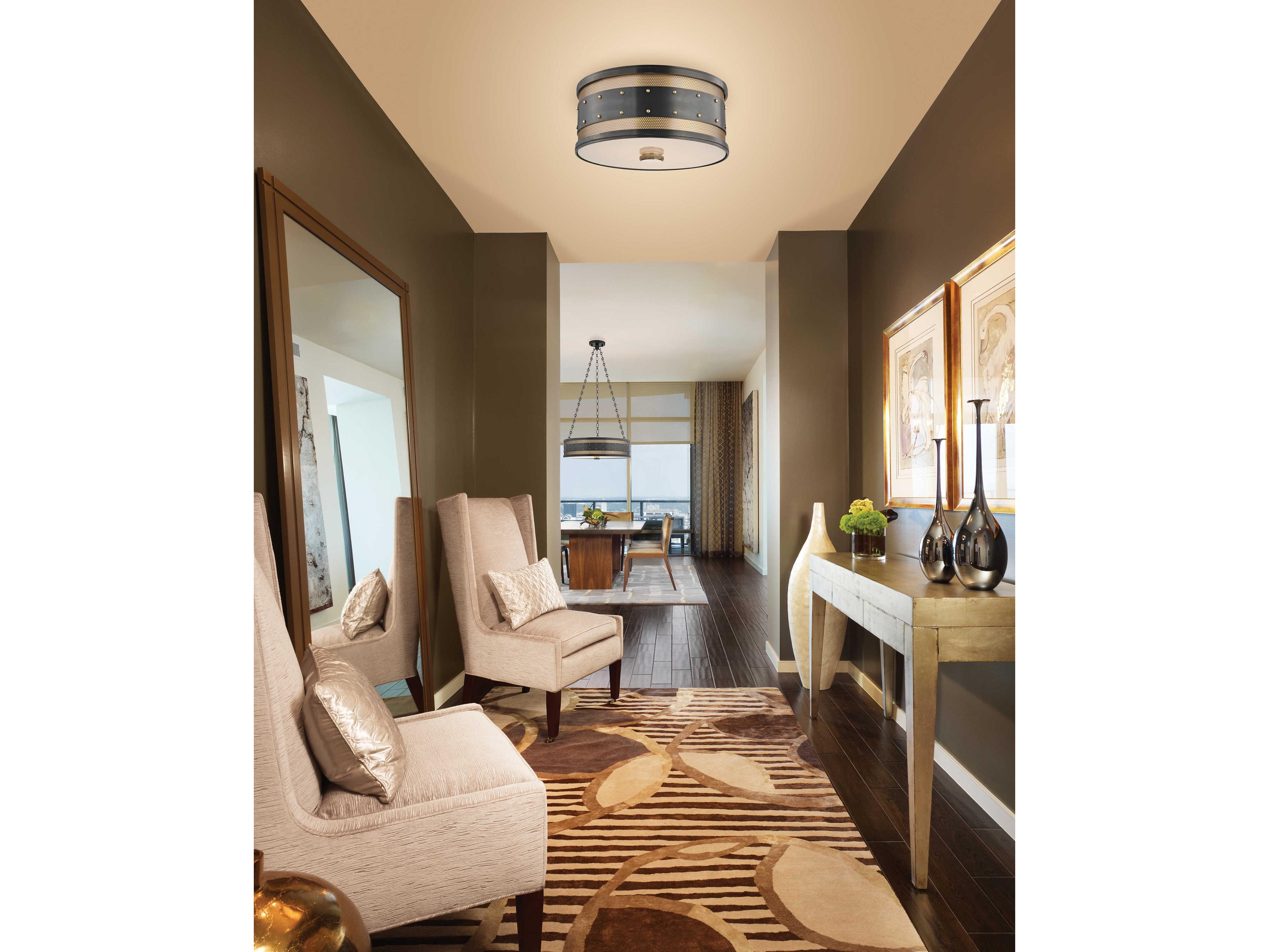 Hudson Valley Gaines 3-Light Aged Old Bronze White Glass Drum Flush Mount