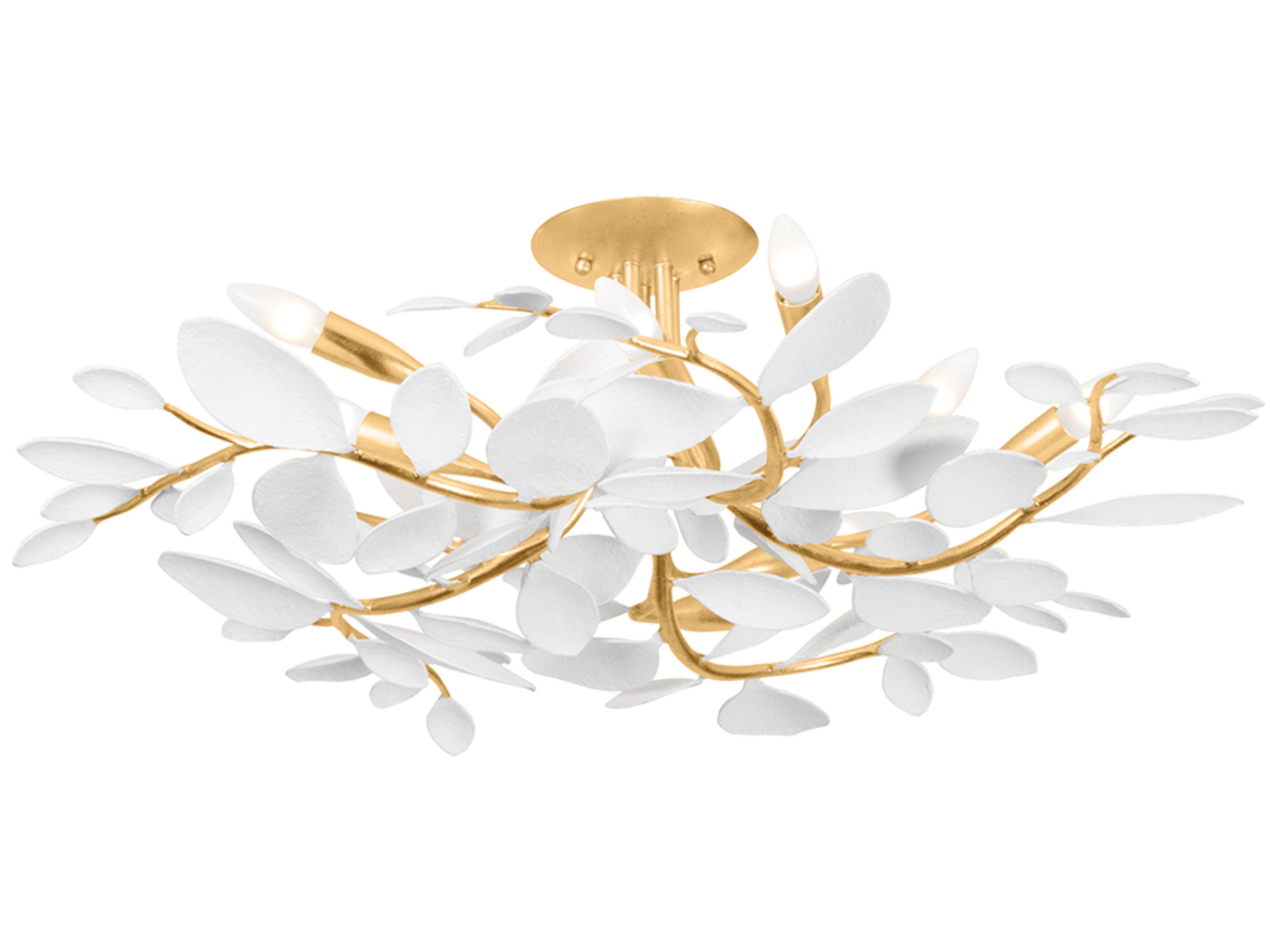 Marabec 10-Light Vintage Gold Leaf White Plaster Semi Flush Mount