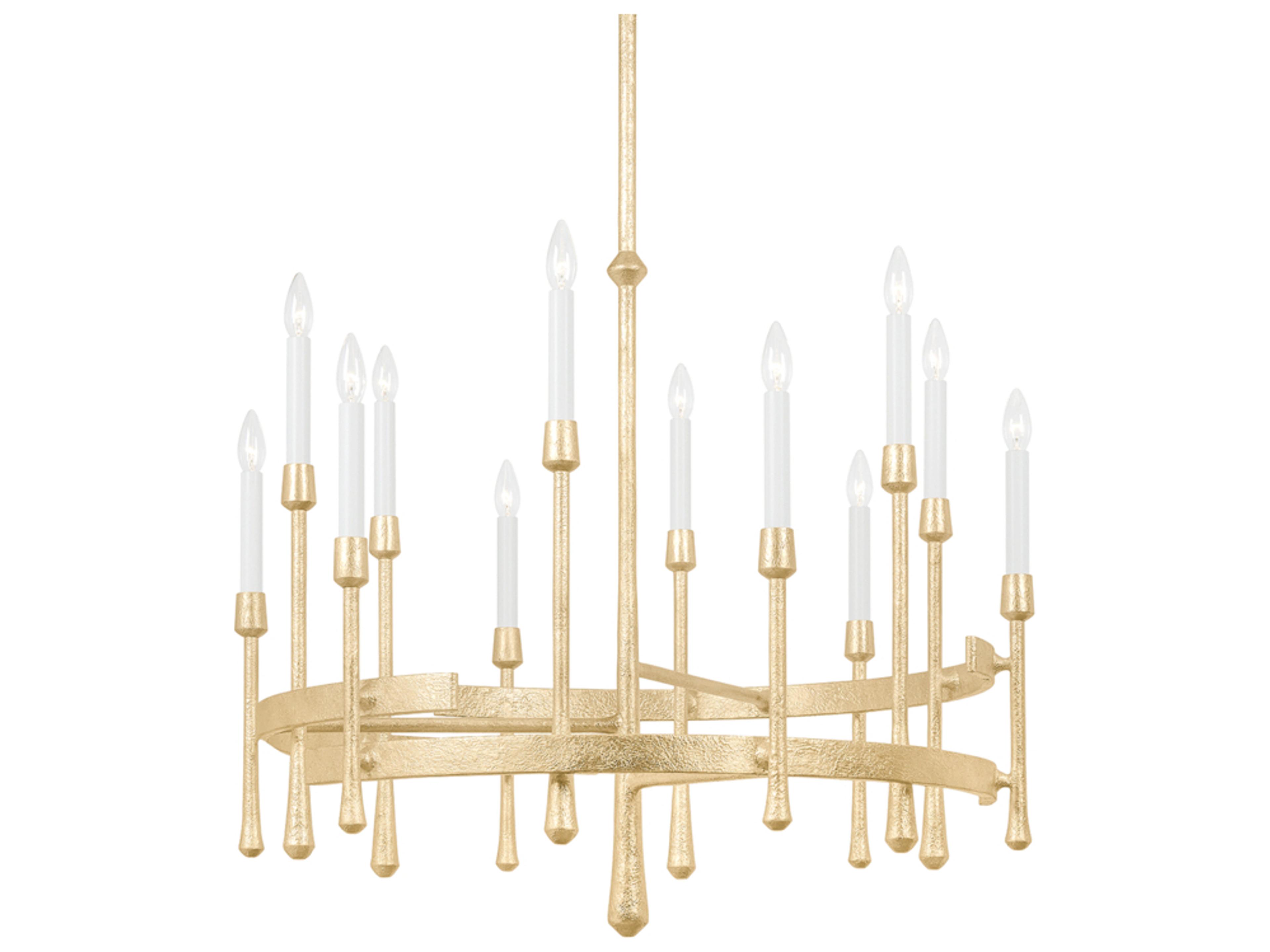 Hathaway 12-Light Vintage Gold Leaf Candelabra Chandelier