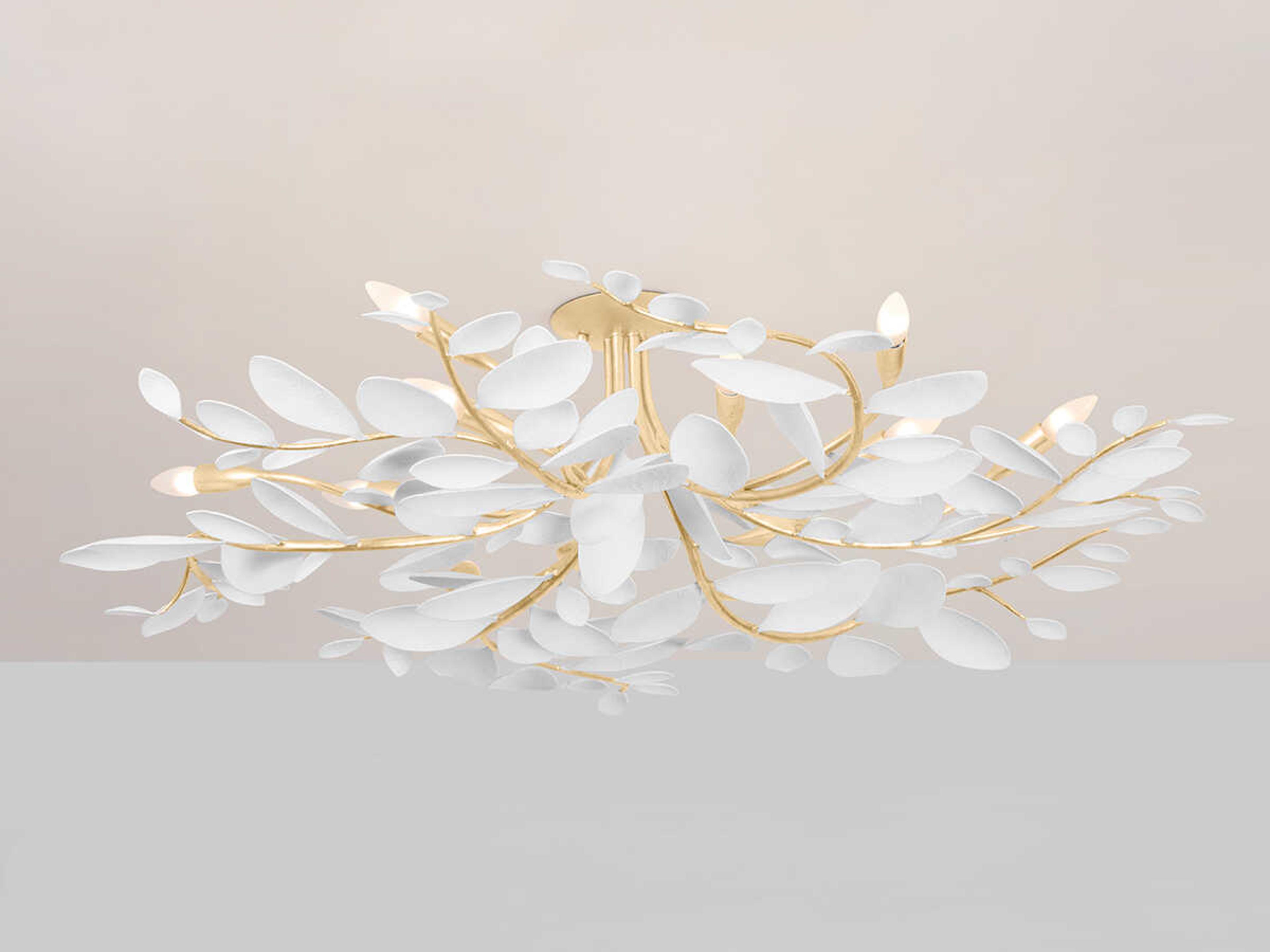 Hudson Valley Marabec 12-Light Vintage Gold Leaf White Plaster Semi Flush Mount