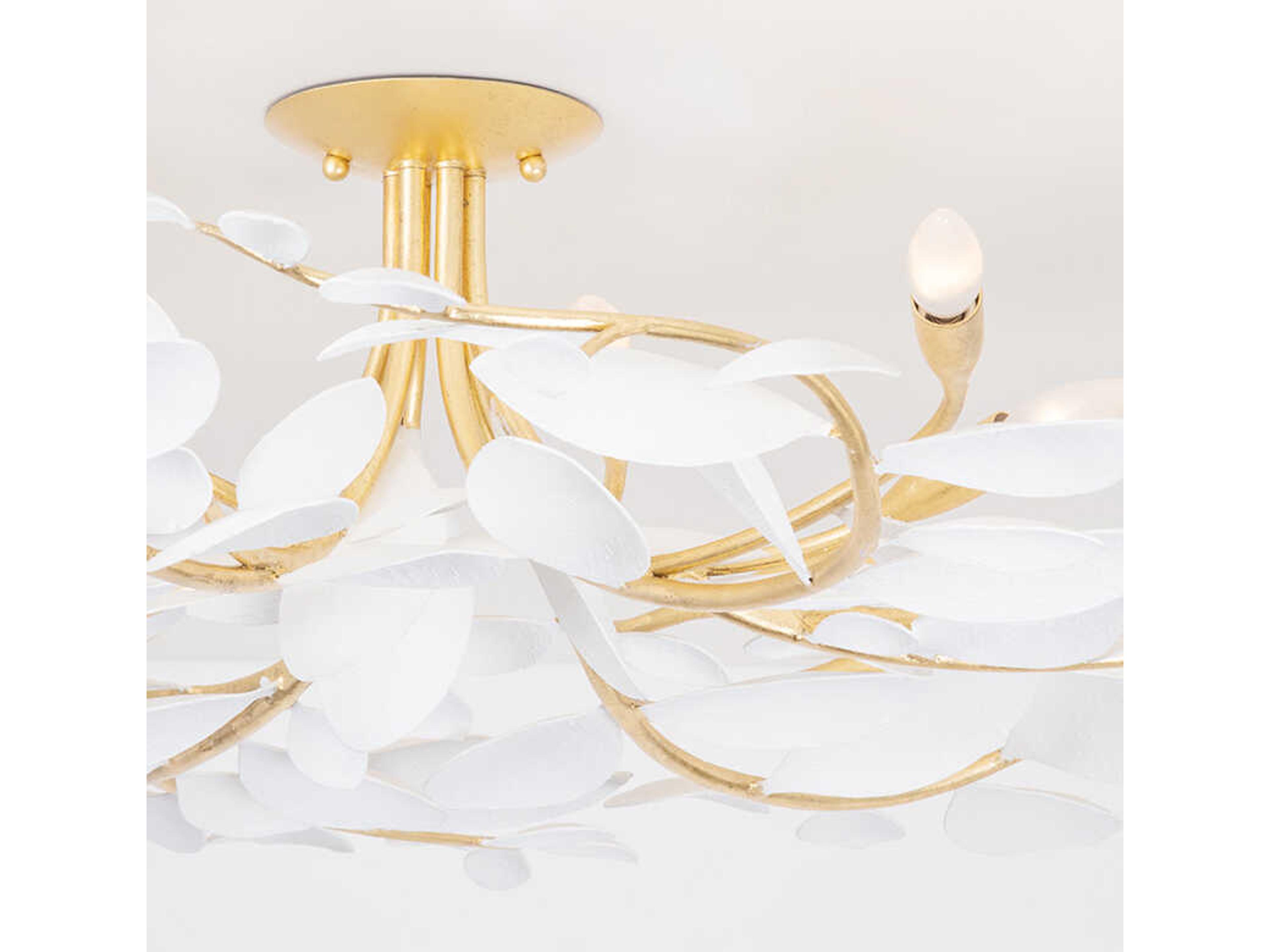 Hudson Valley Marabec 12-Light Vintage Gold Leaf White Plaster Semi Flush Mount