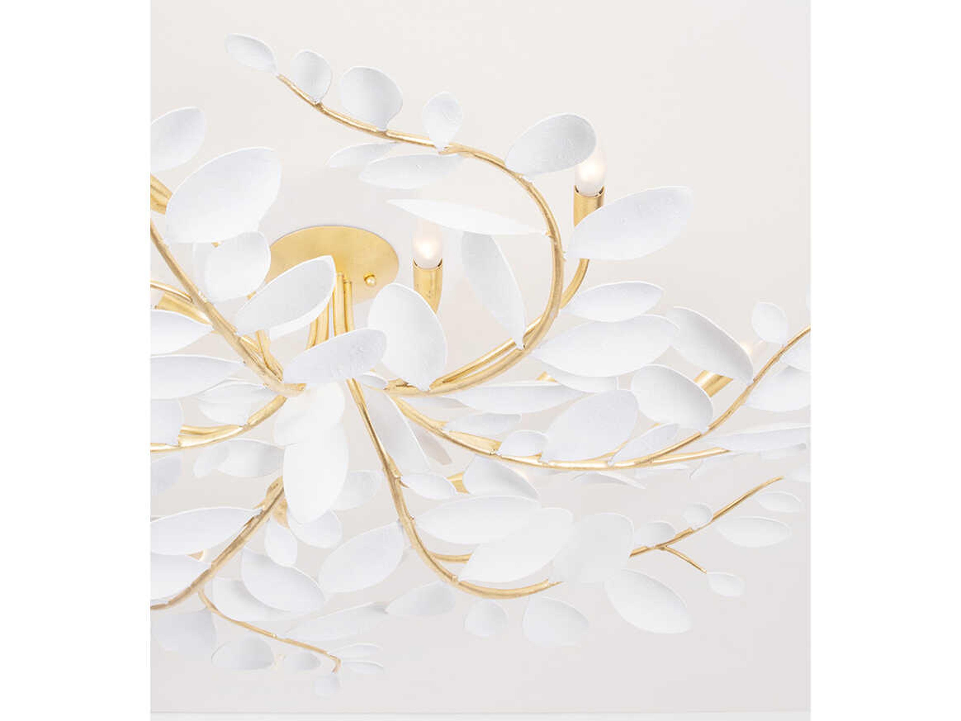 Hudson Valley Marabec 12-Light Vintage Gold Leaf White Plaster Semi Flush Mount