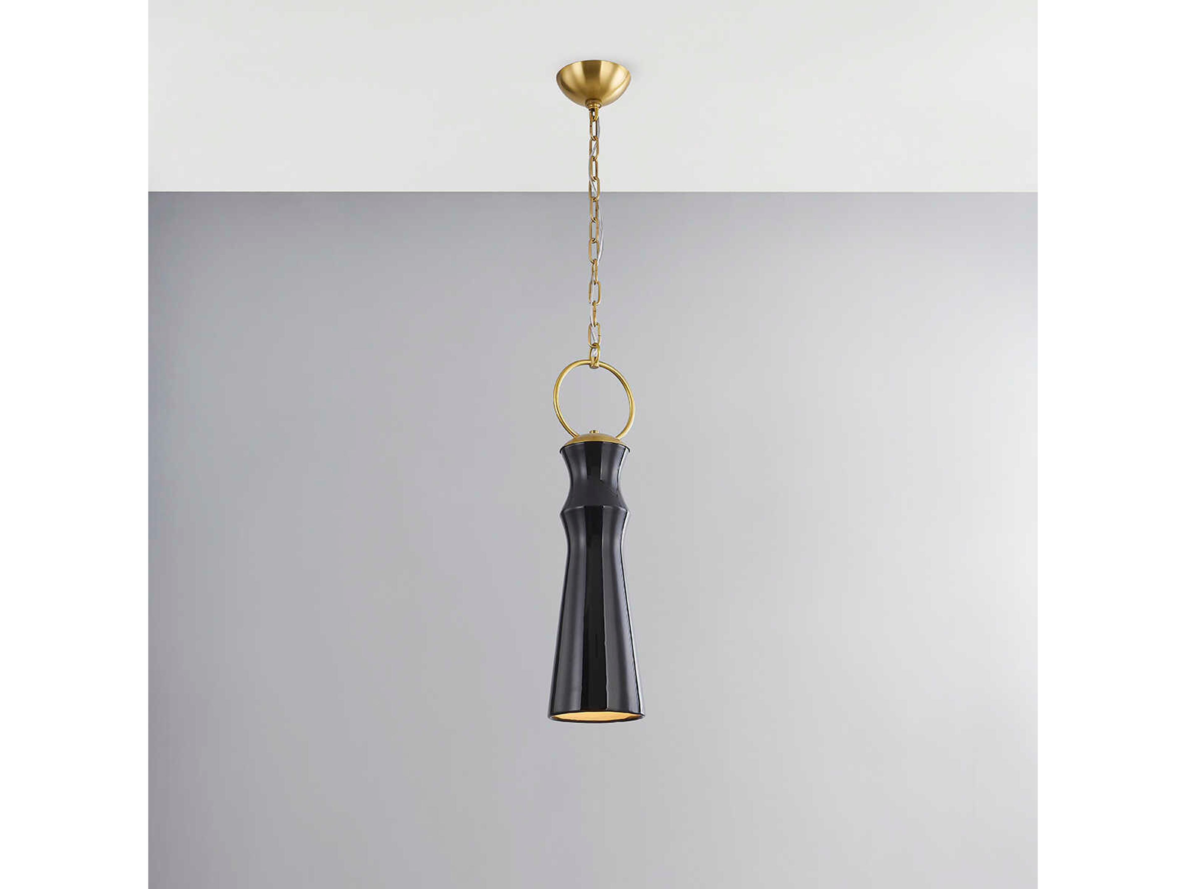 Hudson Valley Borden 1-Light Aged Brass Black Mini Pendant