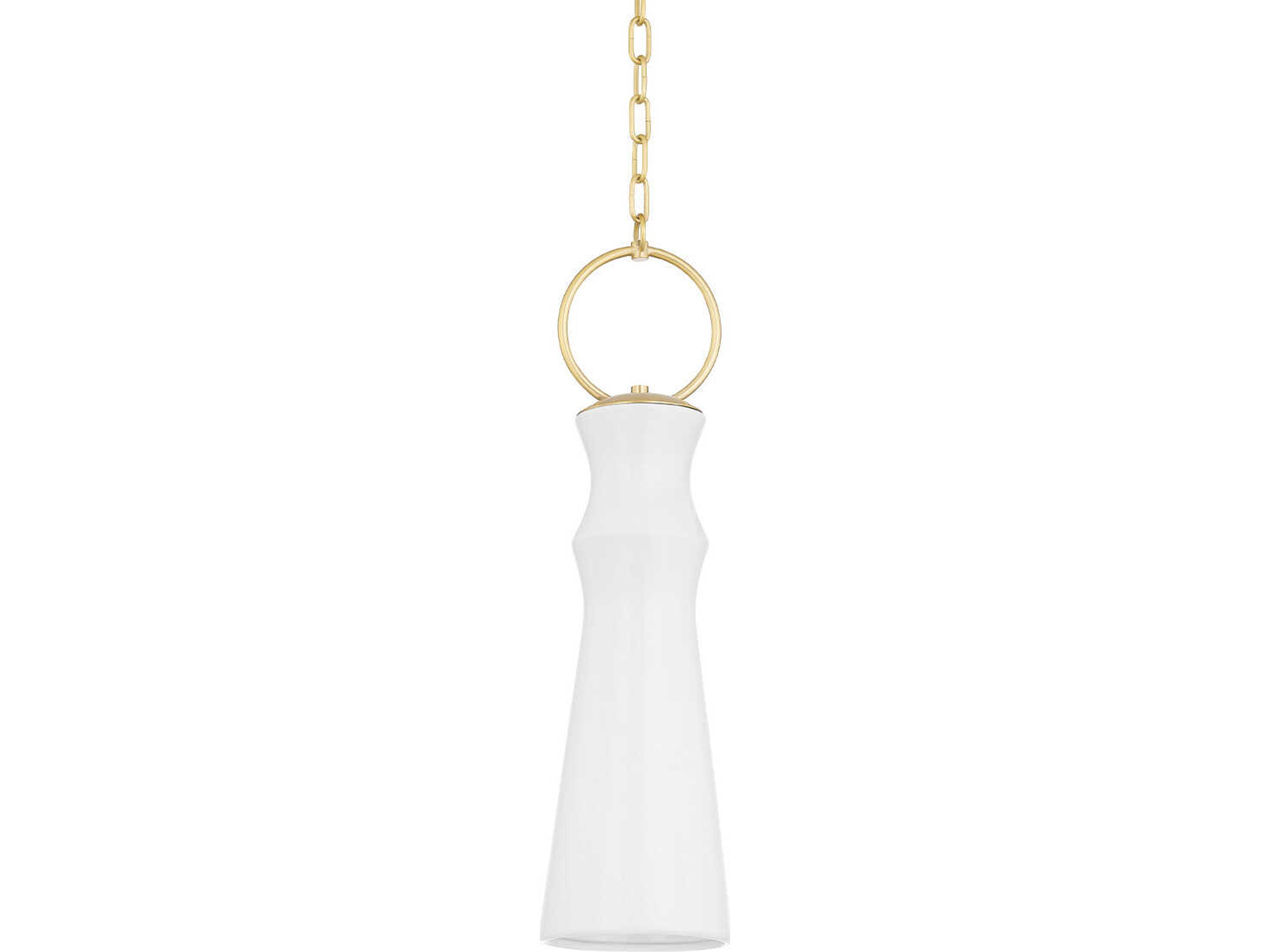 Borden 1-Light Aged Brass Ceramic Gloss White Cylinder Mini Pendant