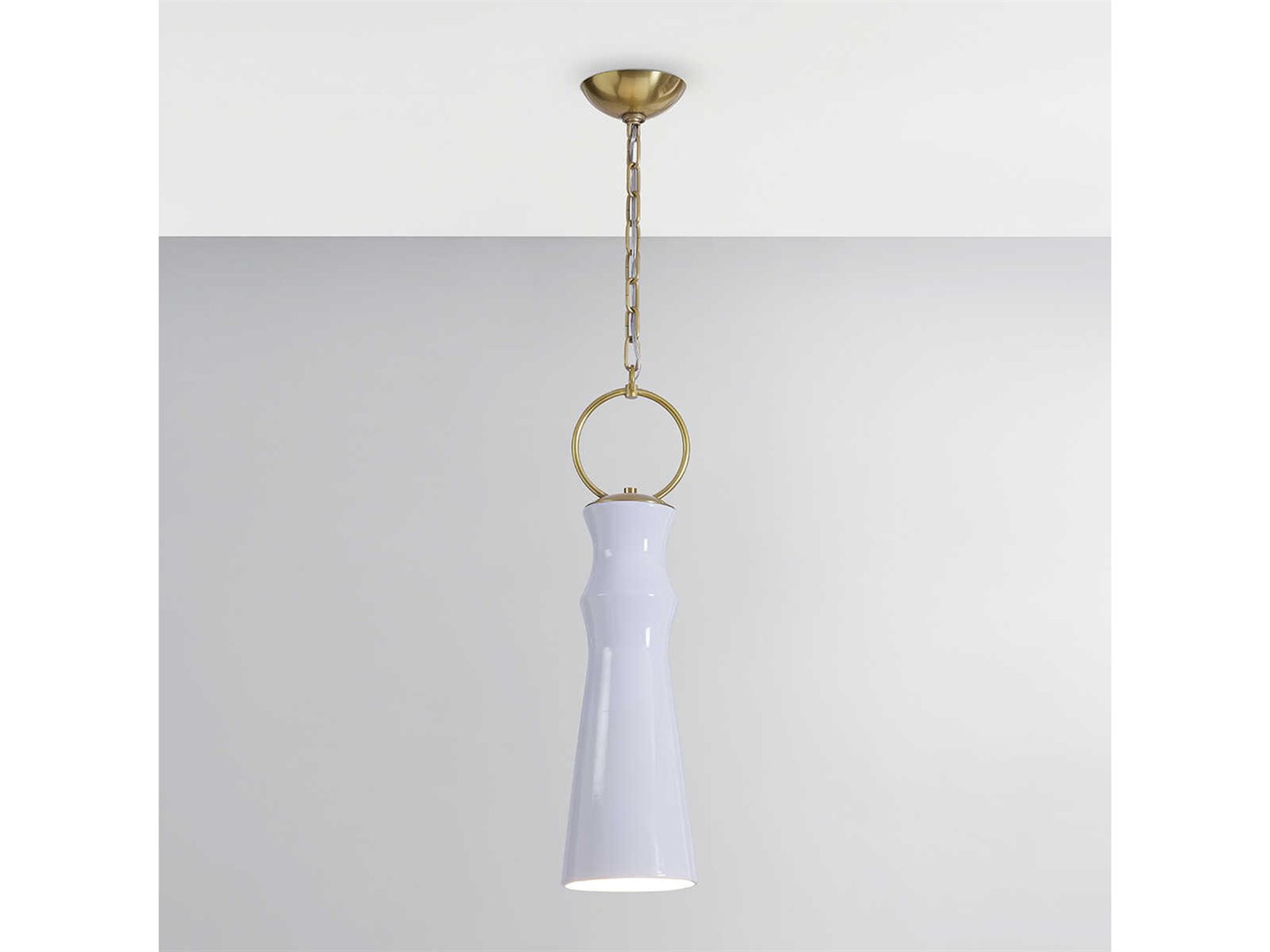 Hudson Valley Borden 1-Light Aged Brass Ceramic Gloss White Cylinder Mini Pendant