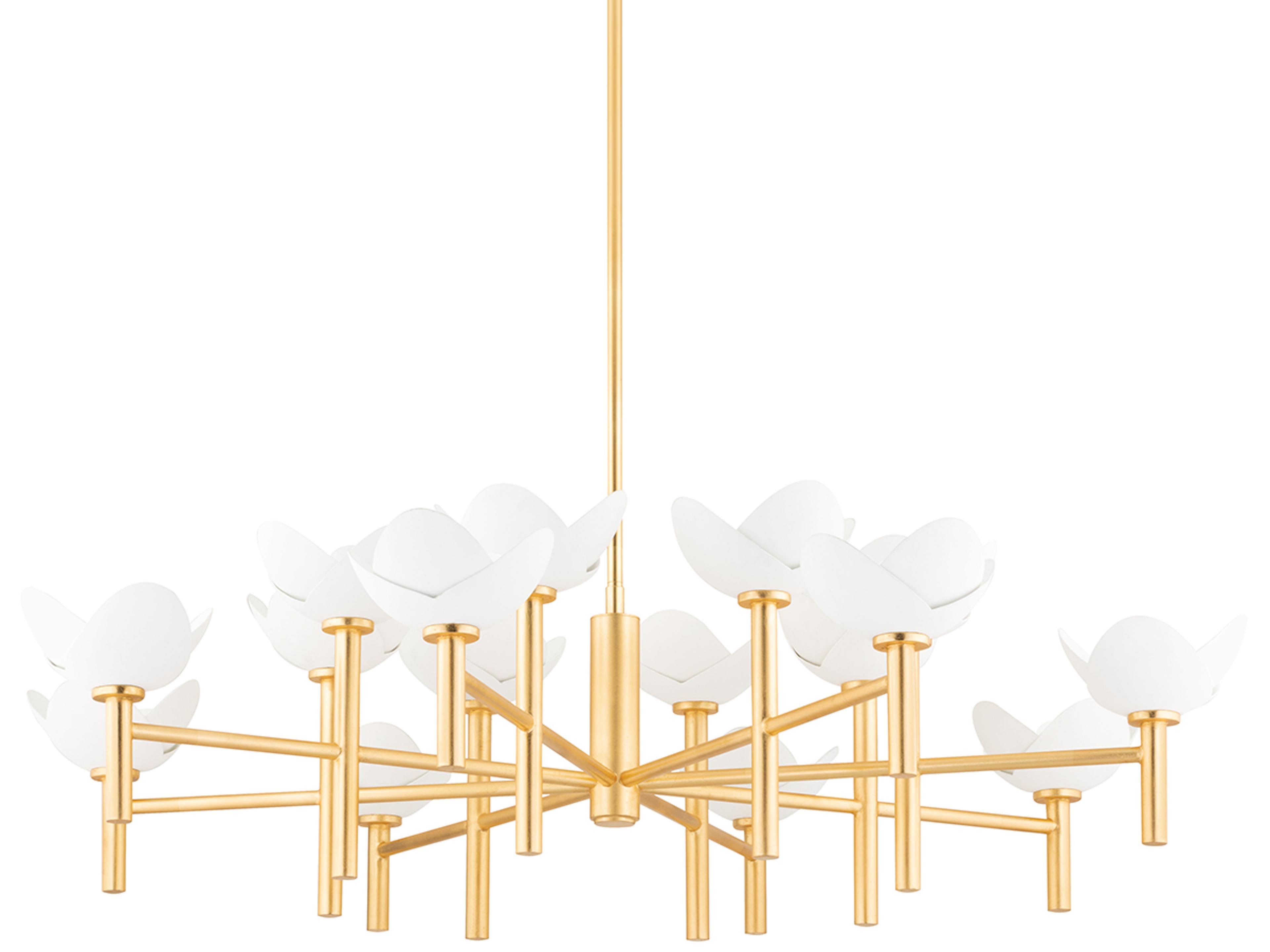 Dawson 18-Light Gold Leaf White Plaster Glass Candelabra Geometric Chandelier