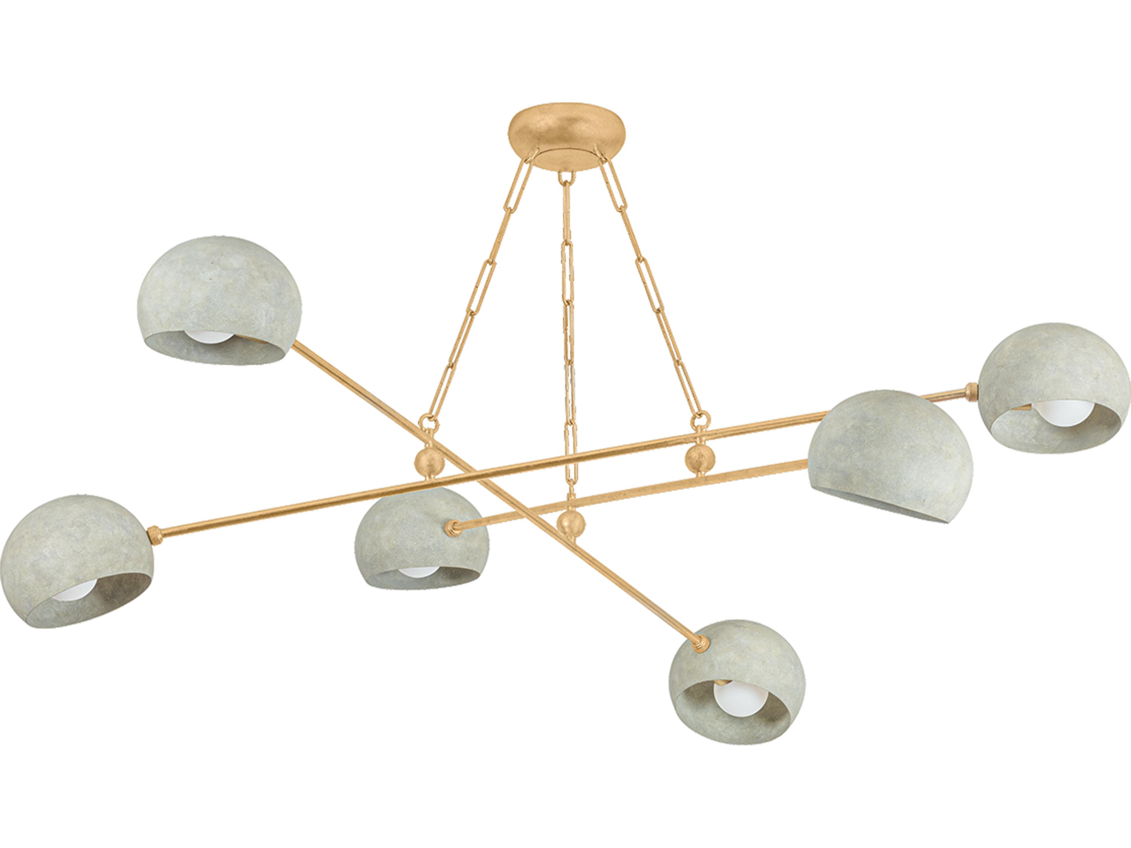 Turner 6-Light Vintage Gold Leaf Limewash Plaster Linear Sputnik Chandelier