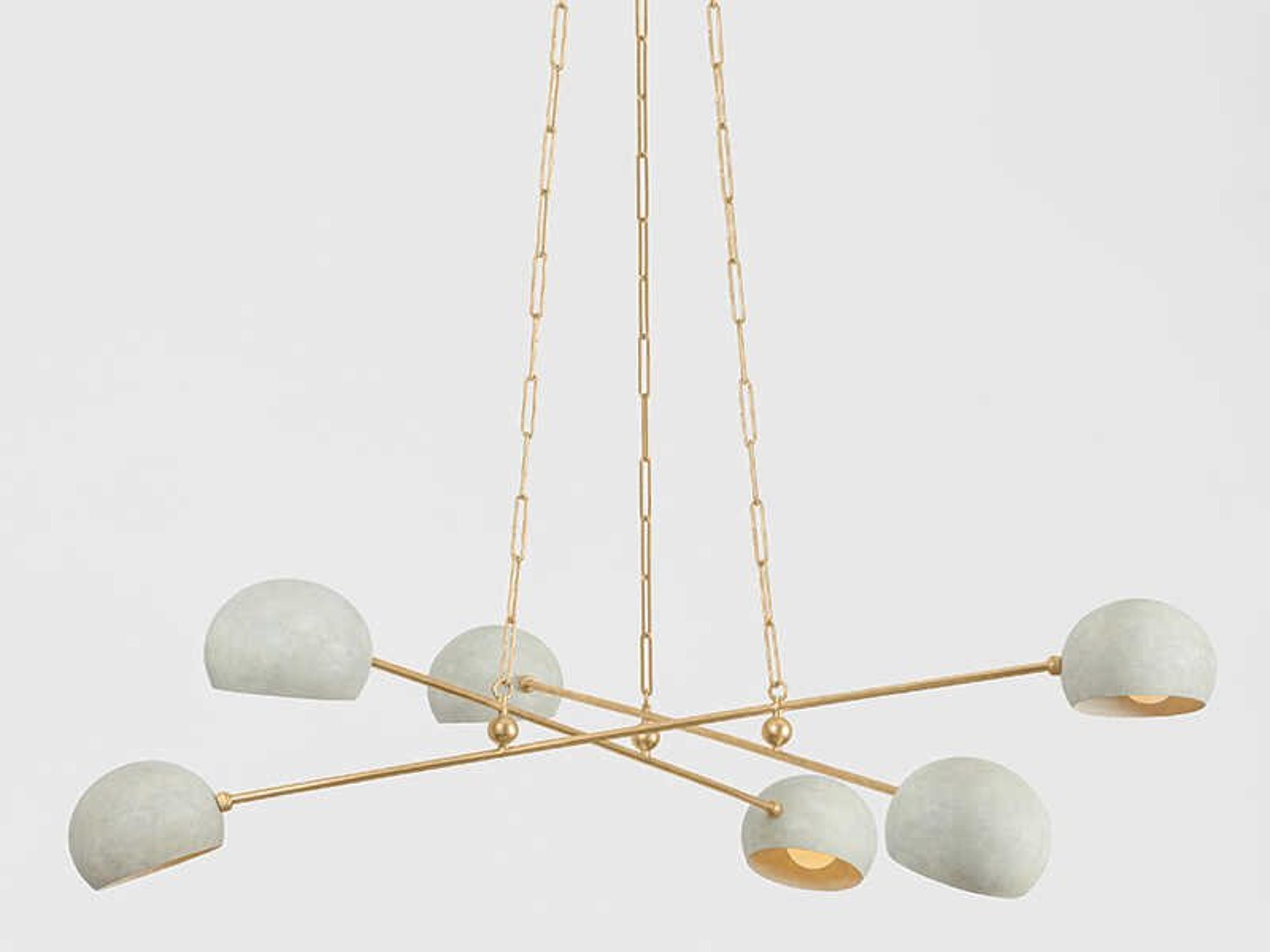 Hudson Valley Turner 6-Light Vintage Gold Leaf Limewash Plaster Linear Sputnik Chandelier