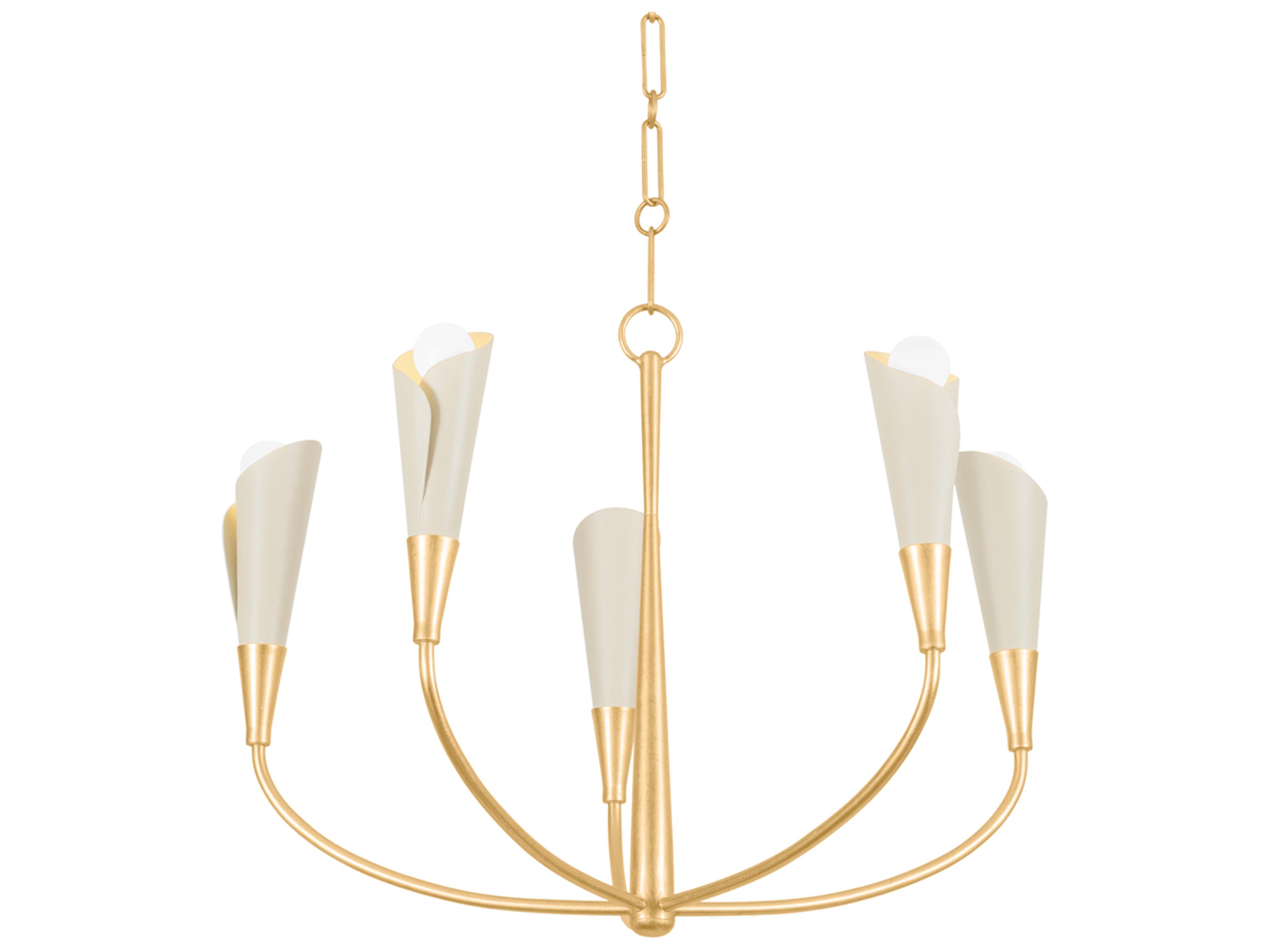 Montrose 5-Light Vintage Gold Leaf Soft Sand Candelabra Chandelier