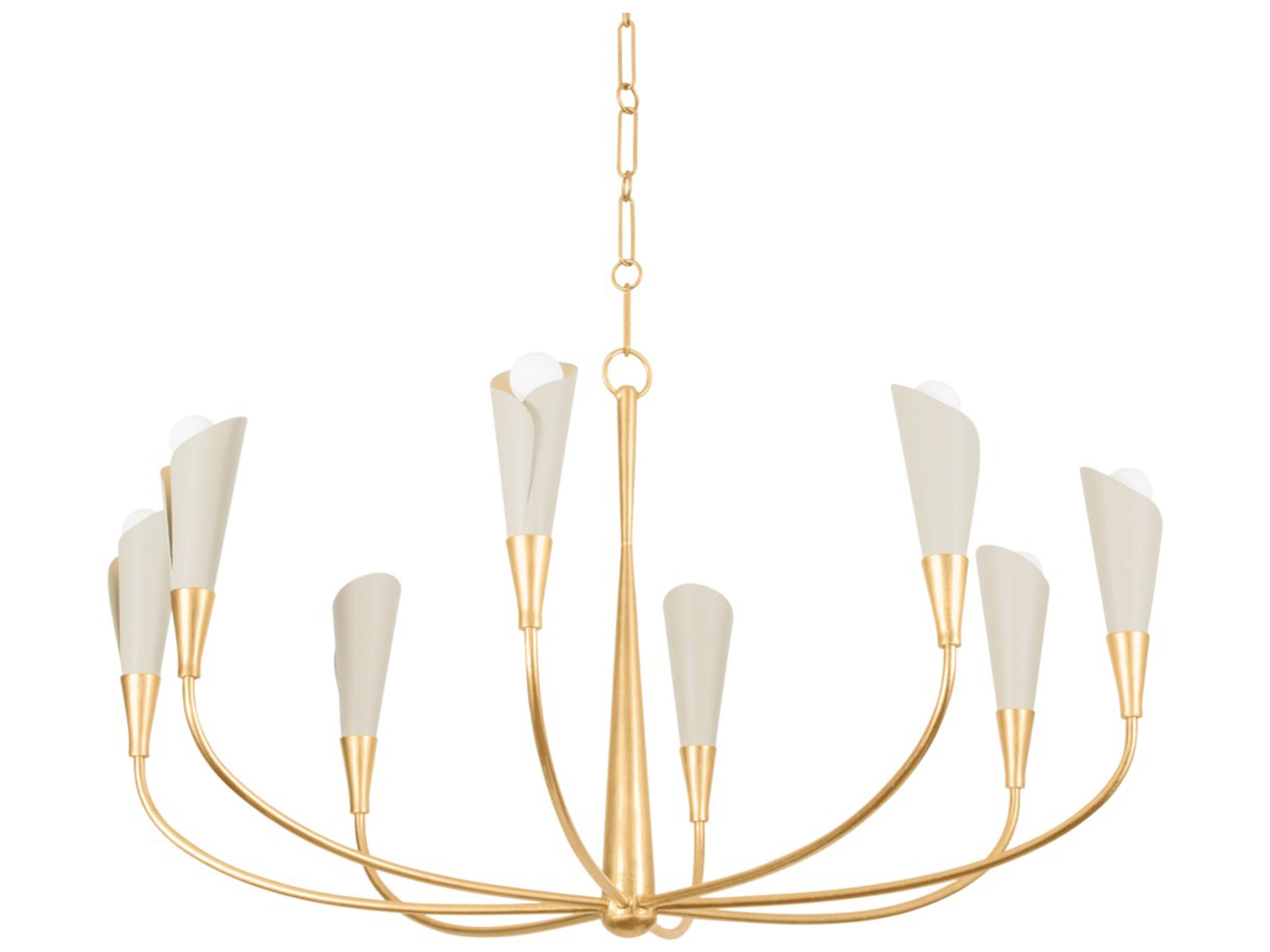 Montrose 8-Light Vintage Gold Leaf Soft Sand Off White Candelabra Chandelier