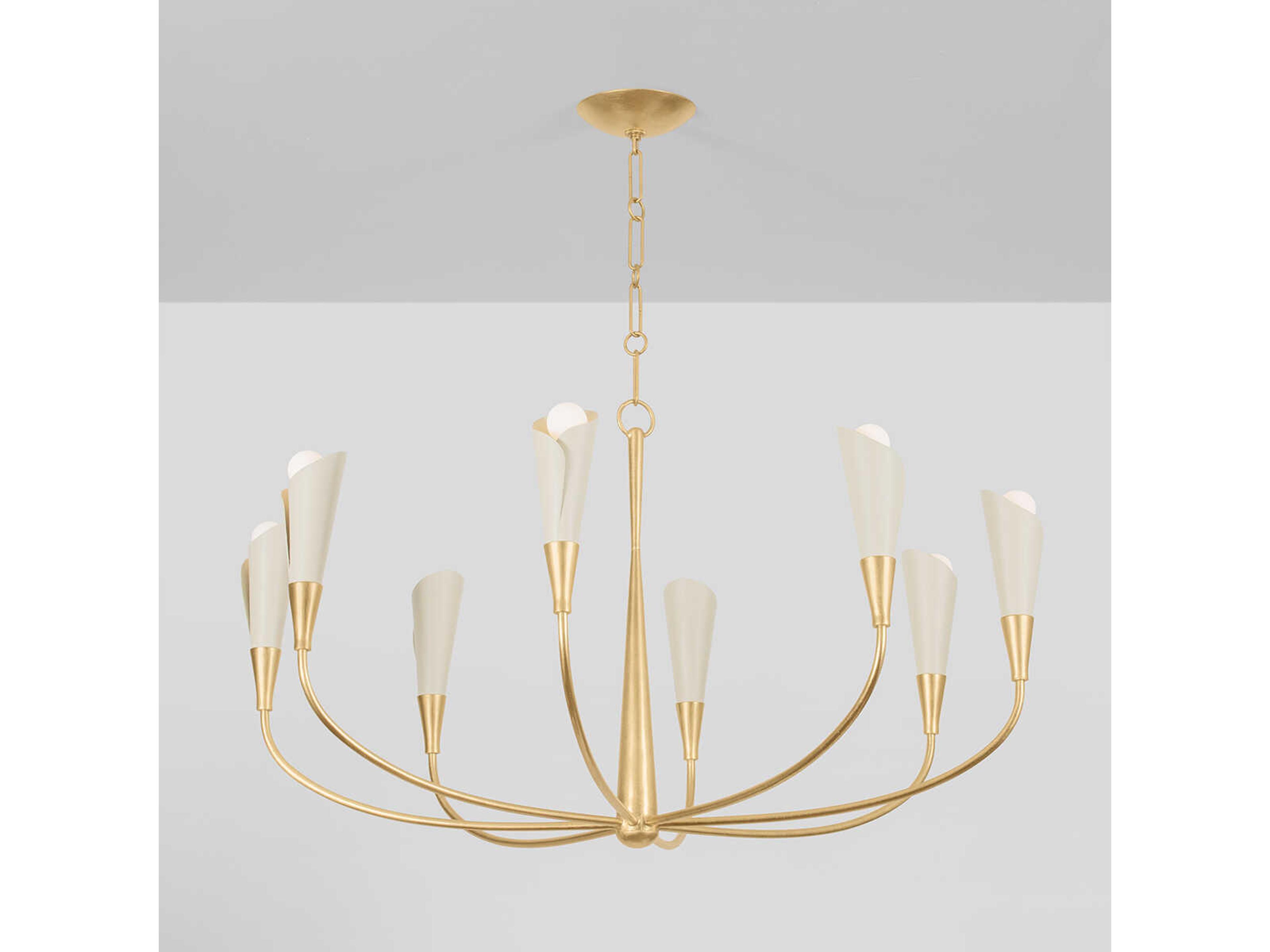 Hudson Valley Montrose 8-Light Vintage Gold Leaf Soft Sand Off White Candelabra Chandelier