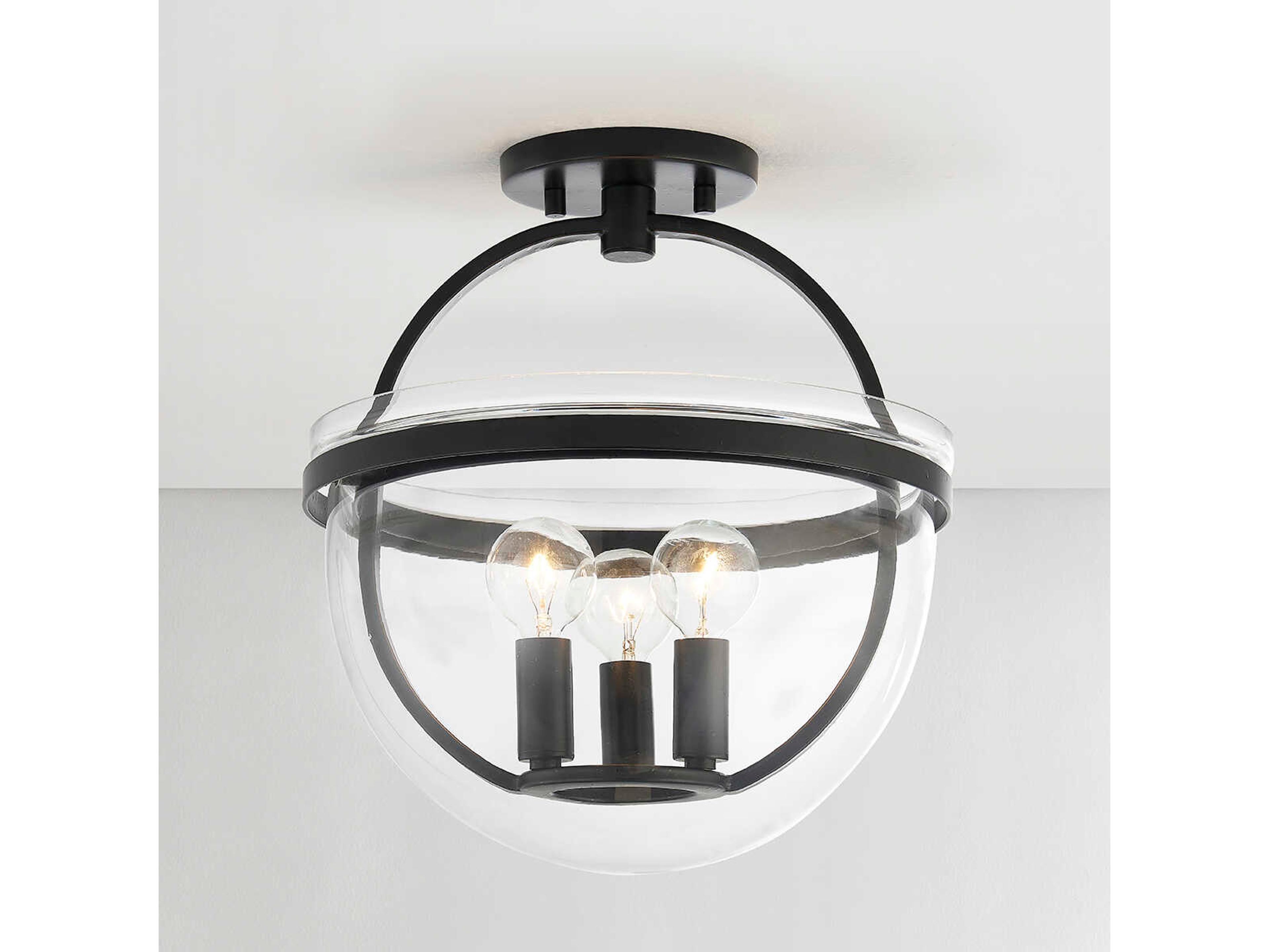 Hudson Valley Malloy 3-Light Aged Iron Black Glass Globe Mini Pendant