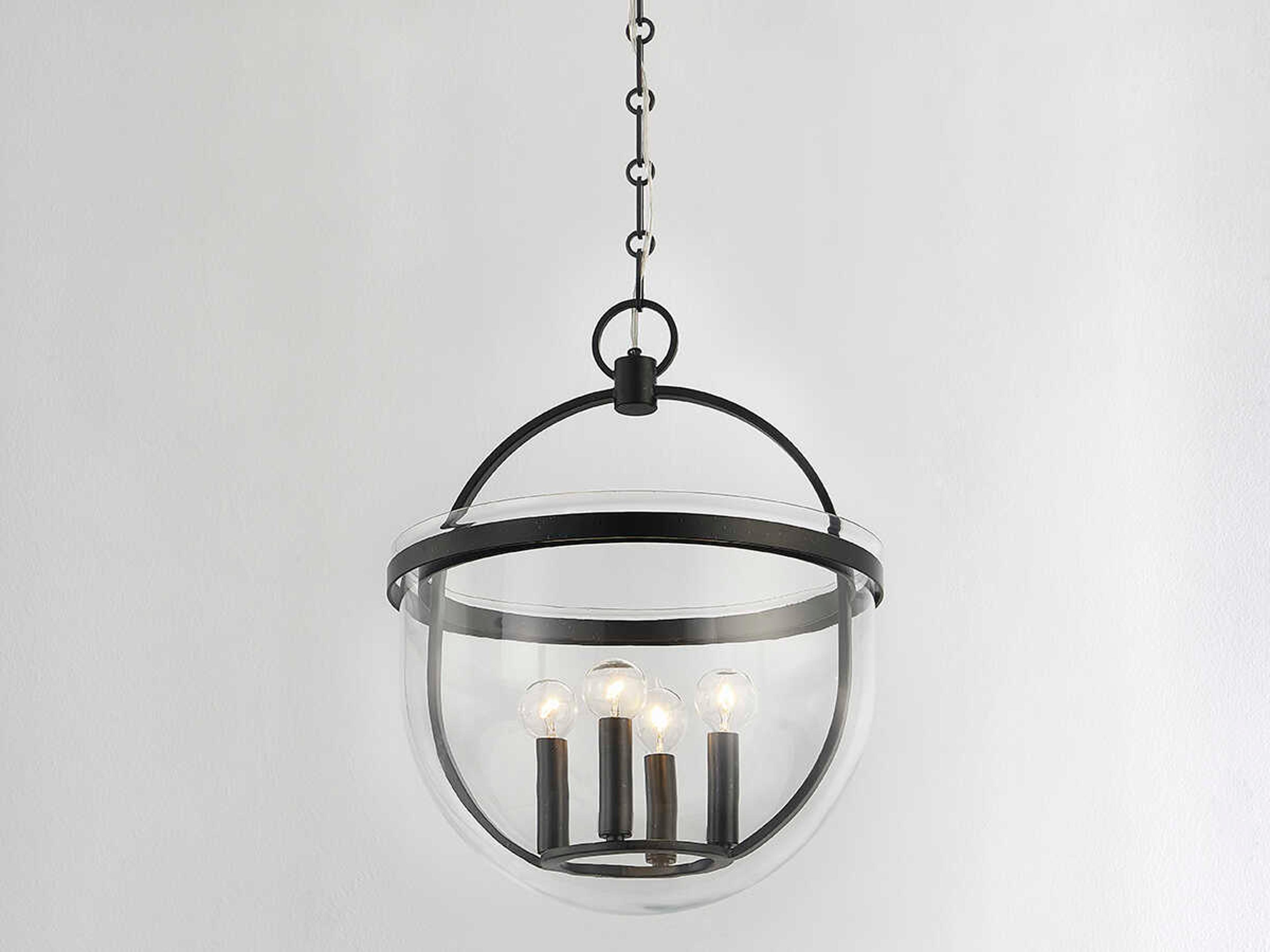 Hudson Valley Malloy 4-Light Aged Iron Black Glass Globe Pendant