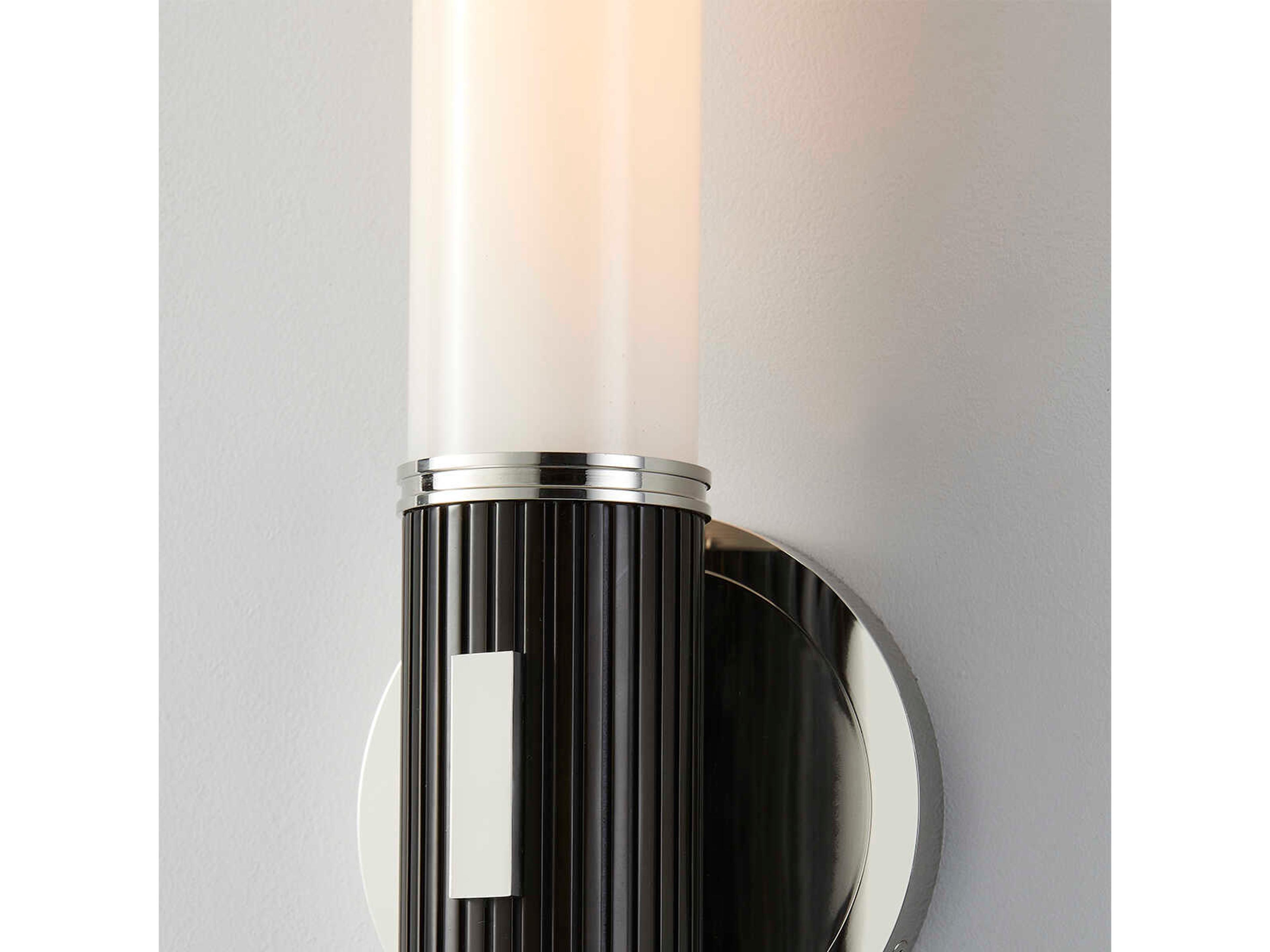 Hudson Valley Crewe 1-Light Polished Nickel Black Glass Wall Sconce