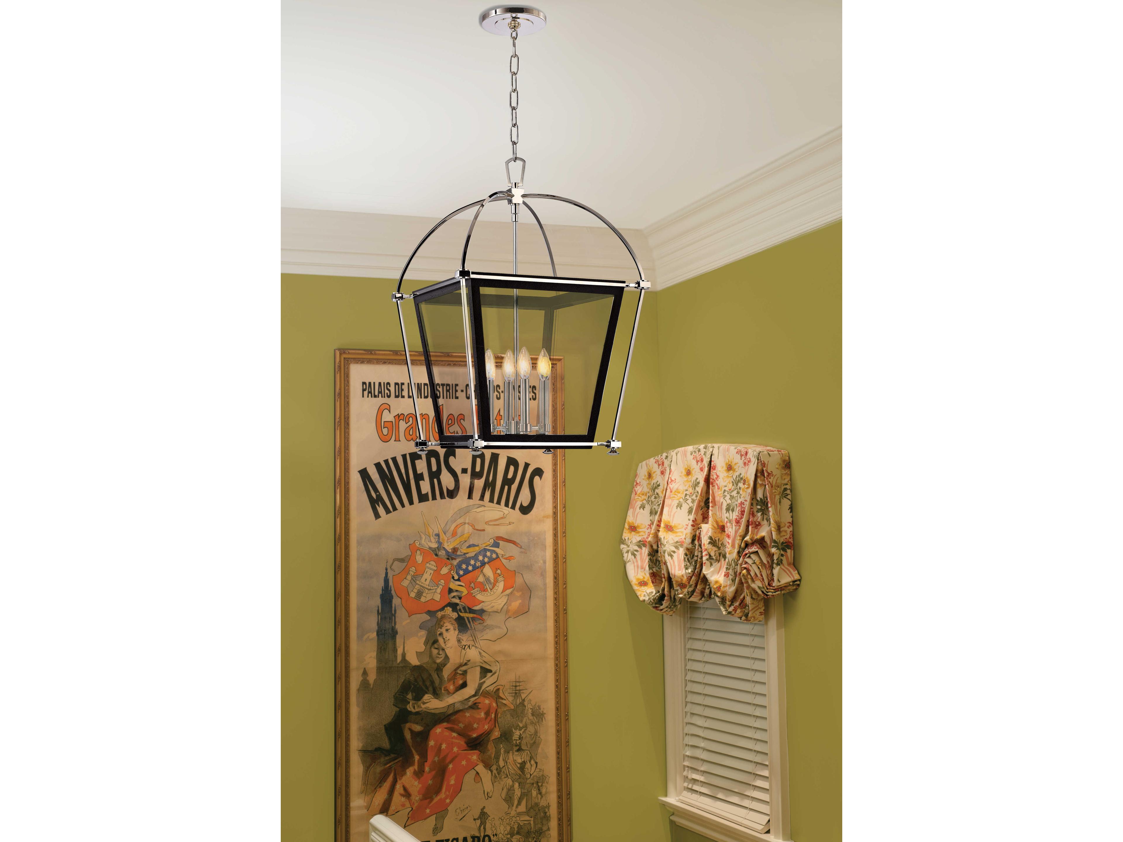 Hudson Valley Hollis 4-Light Polished Nickel Glass Lantern Pendant