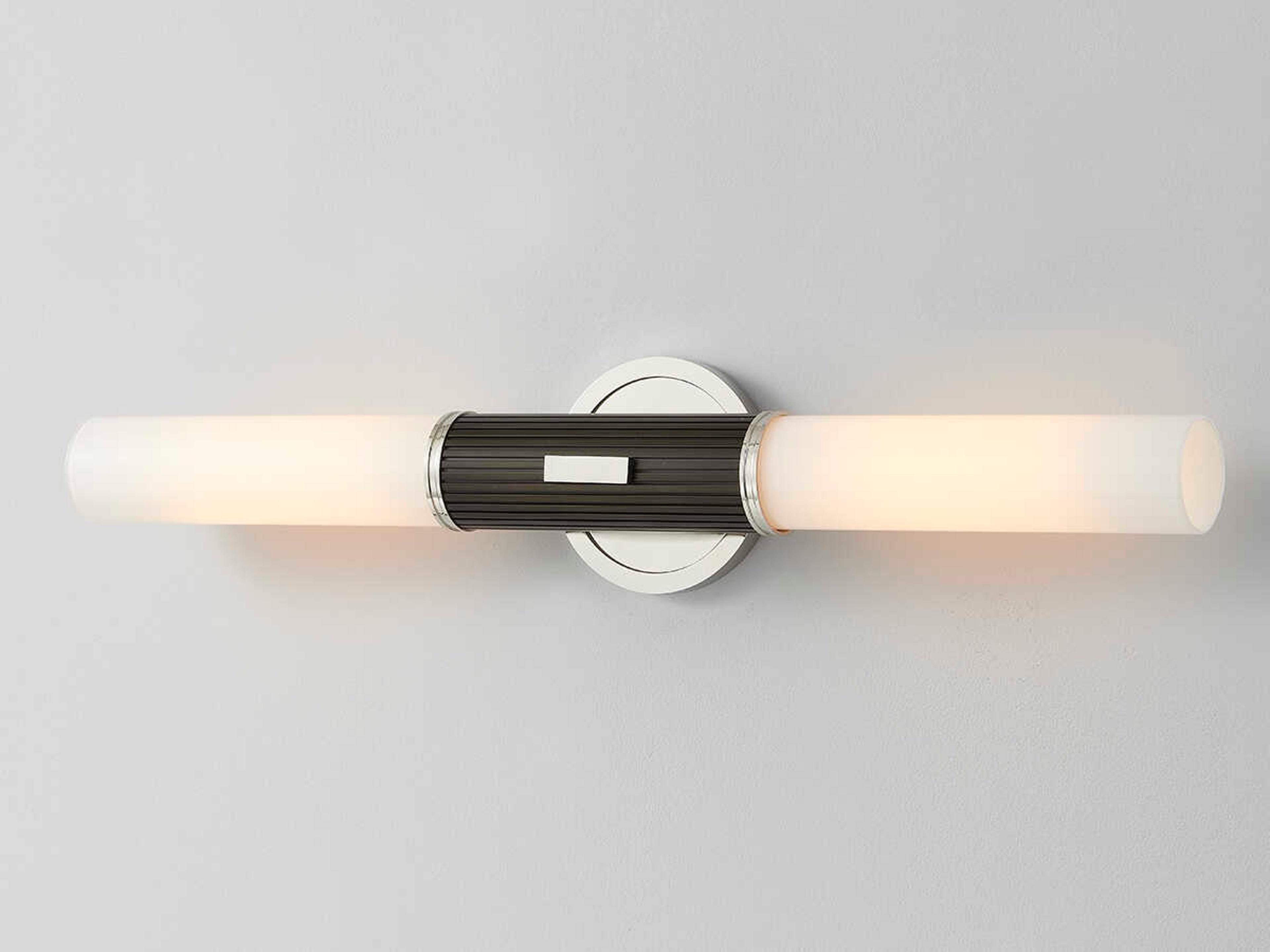 Hudson Valley Crewe 2-Light Polished Nickel Black Glass Wall Sconce