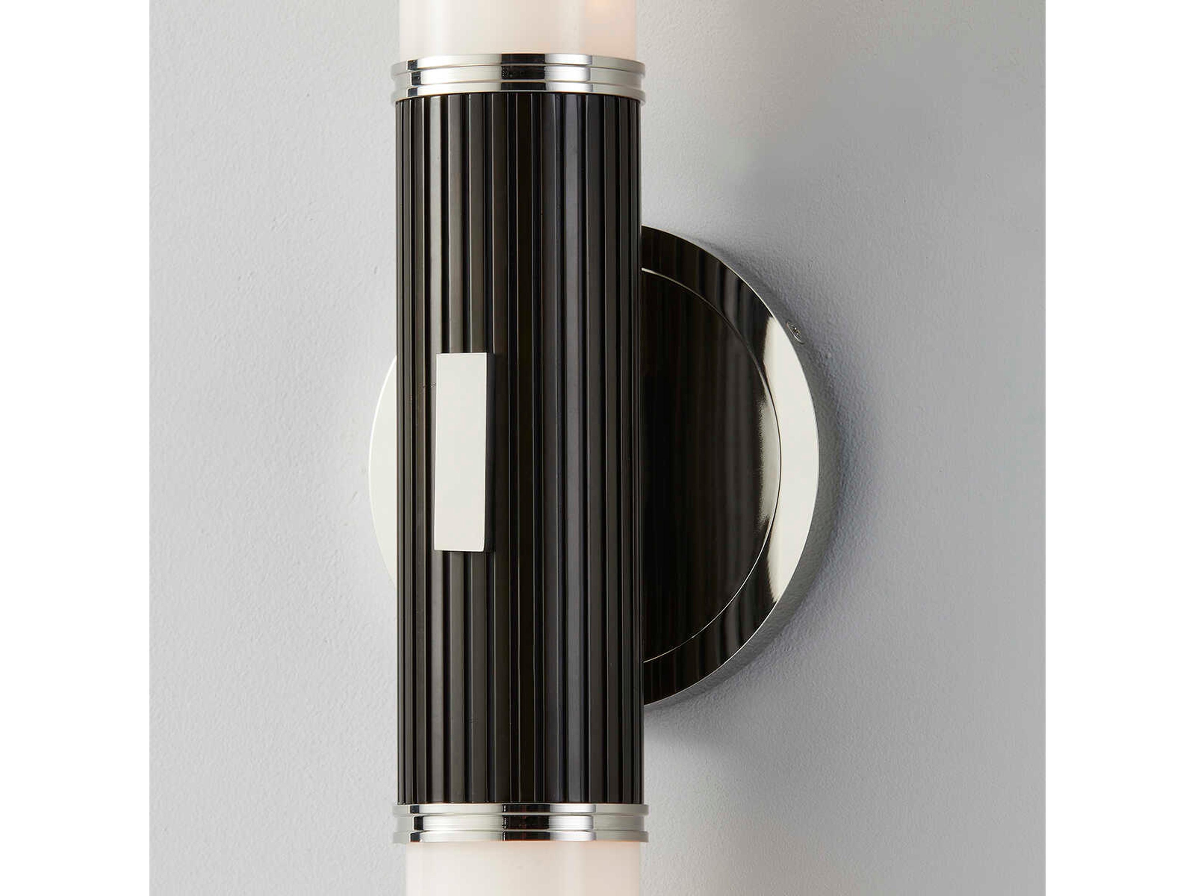 Hudson Valley Crewe 2-Light Polished Nickel Black Glass Wall Sconce