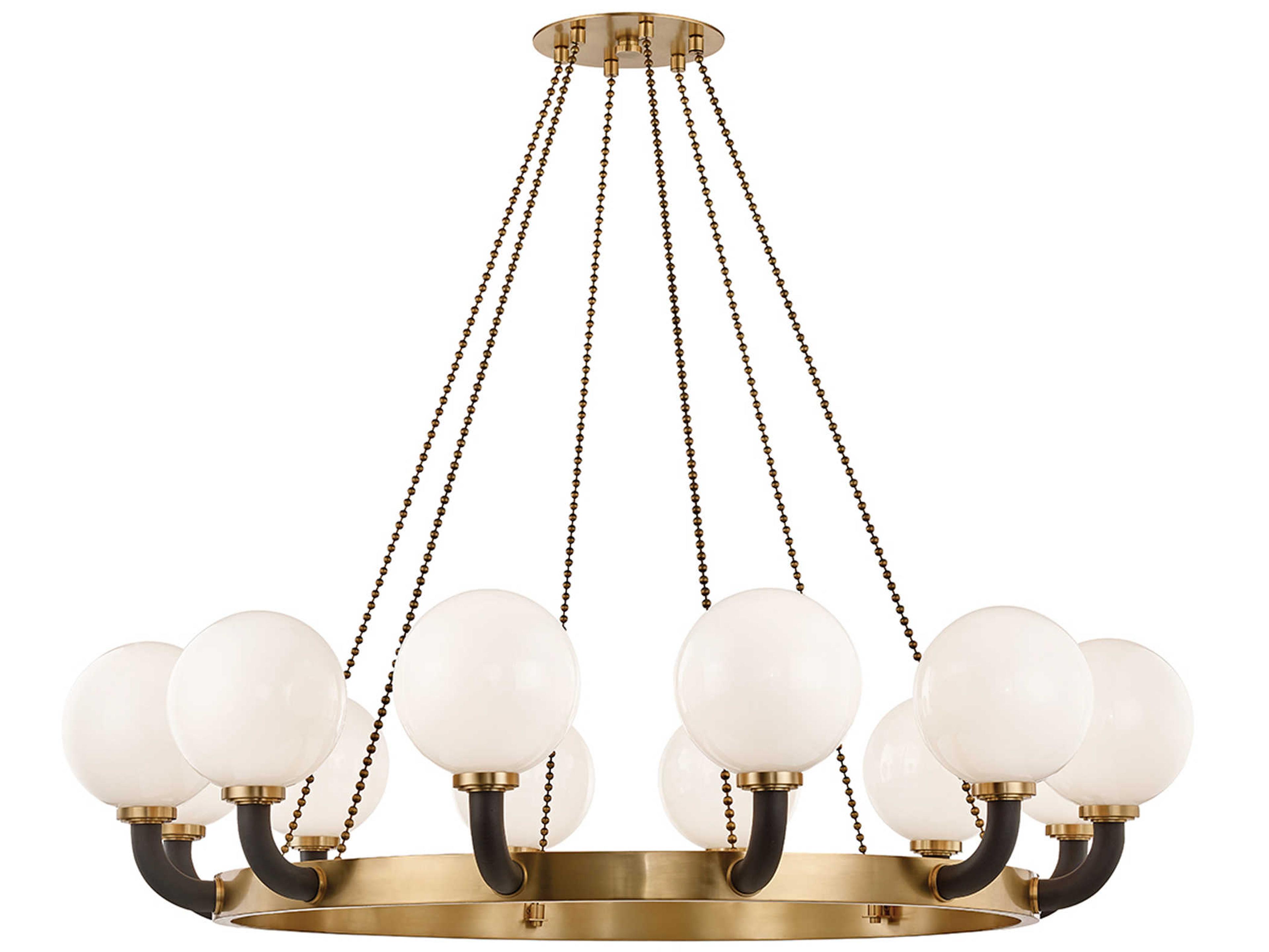 Werner 12-Light Aged Brass Black Glass Globe Chandelier