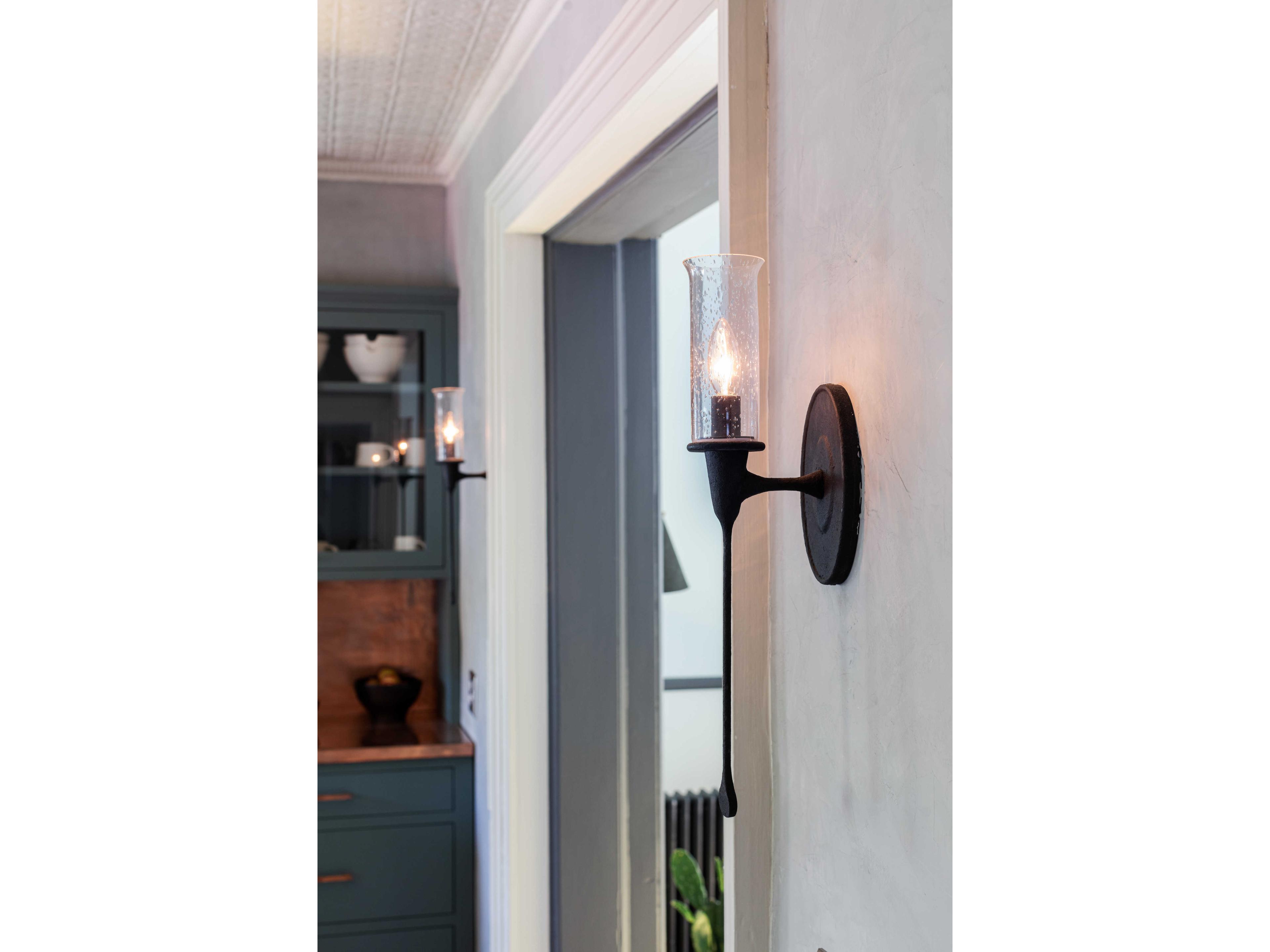 Hudson Valley Chisel 1-Light Black Iron Clear Glass Wall Sconce