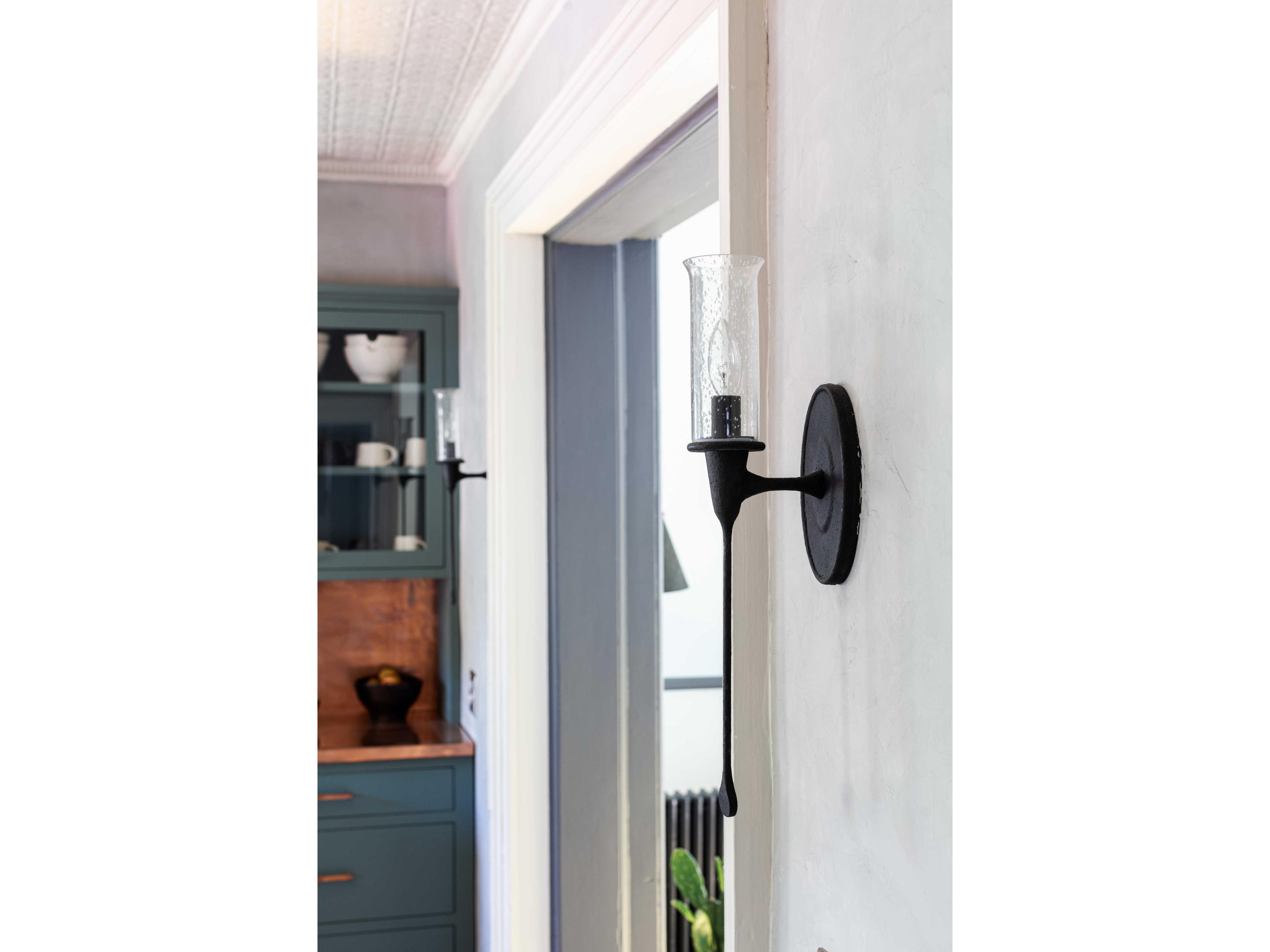 Hudson Valley Chisel 1-Light Black Iron Clear Glass Wall Sconce