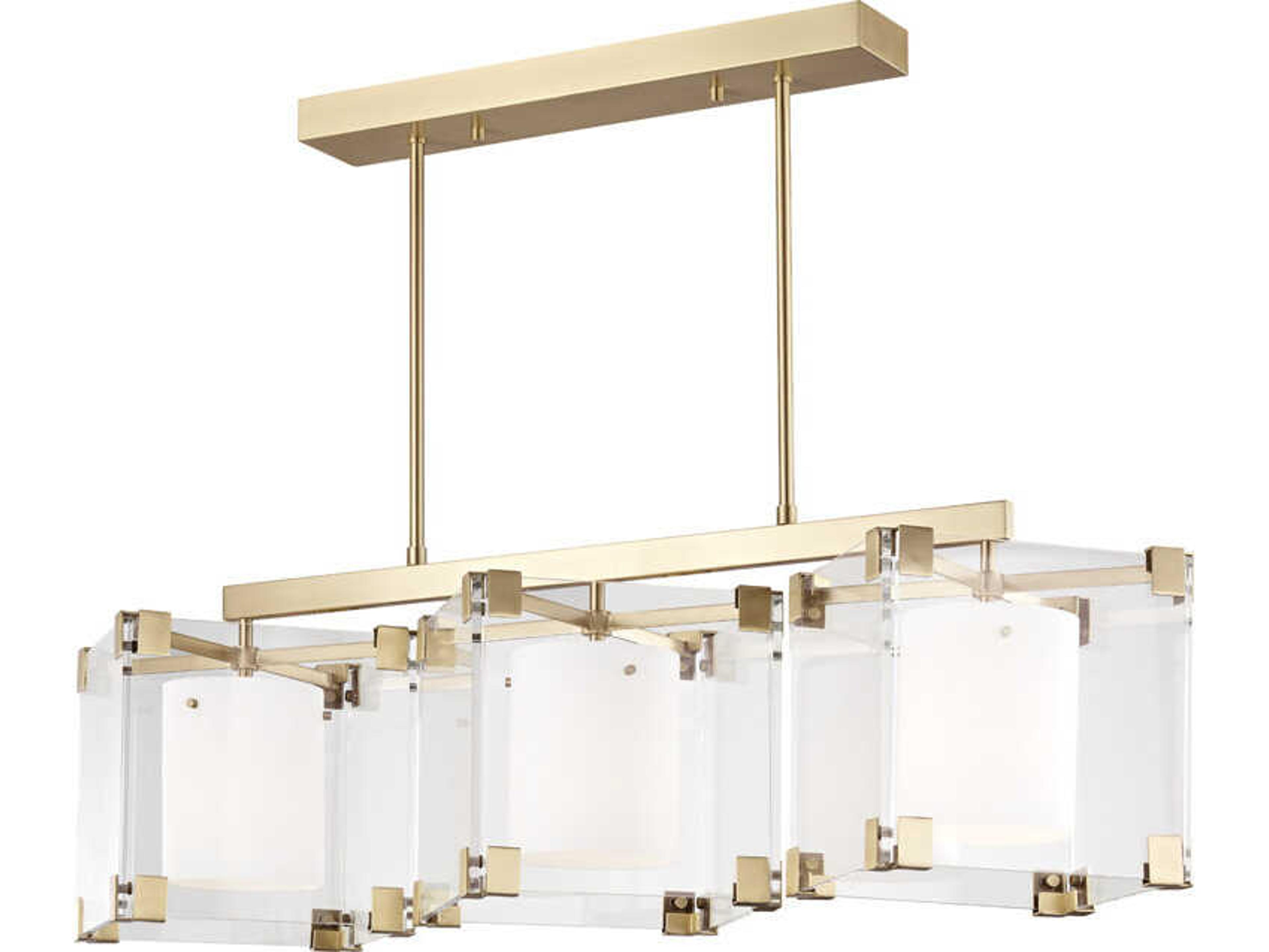 Achilles 3-Light Aged Brass Glass Geometric Linear Island Pendant