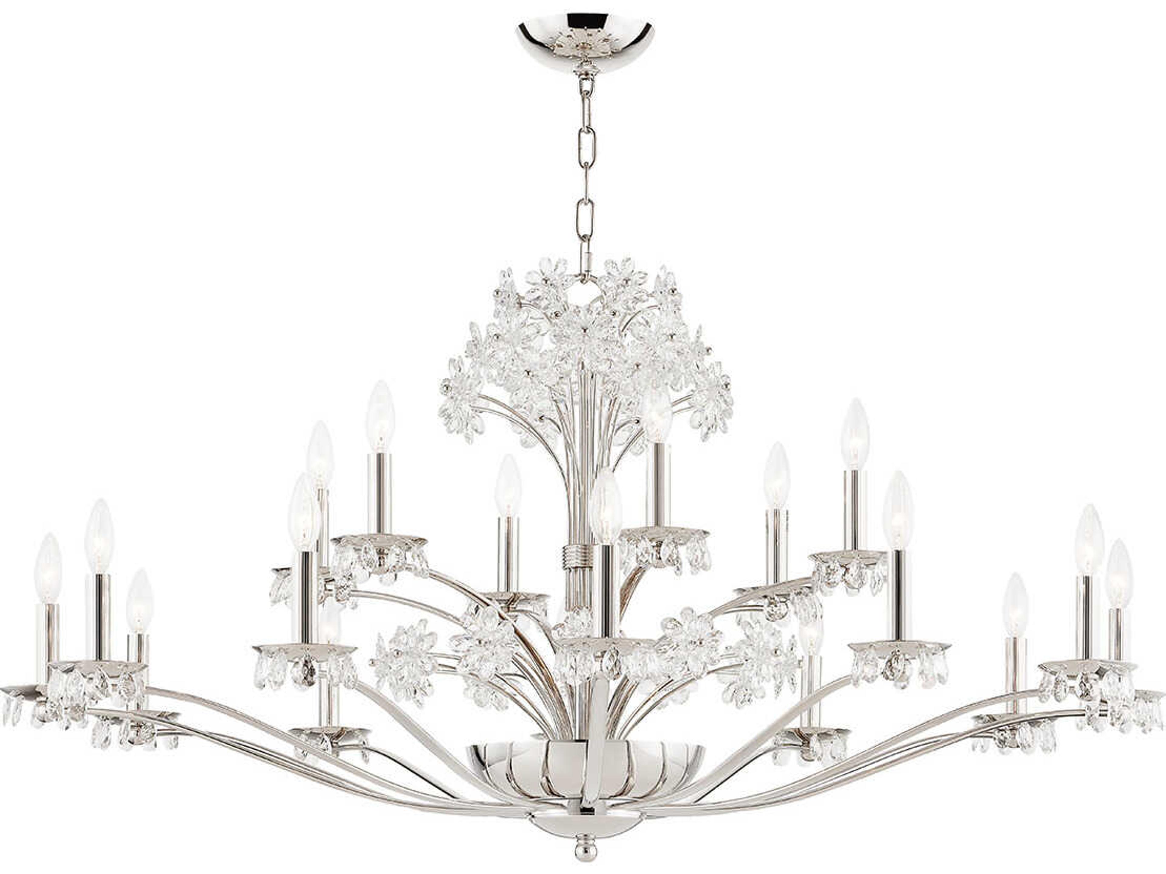 Beaumont 20-Light Polished Nickel Crystal Glass Candelabra Tiered Chandelier