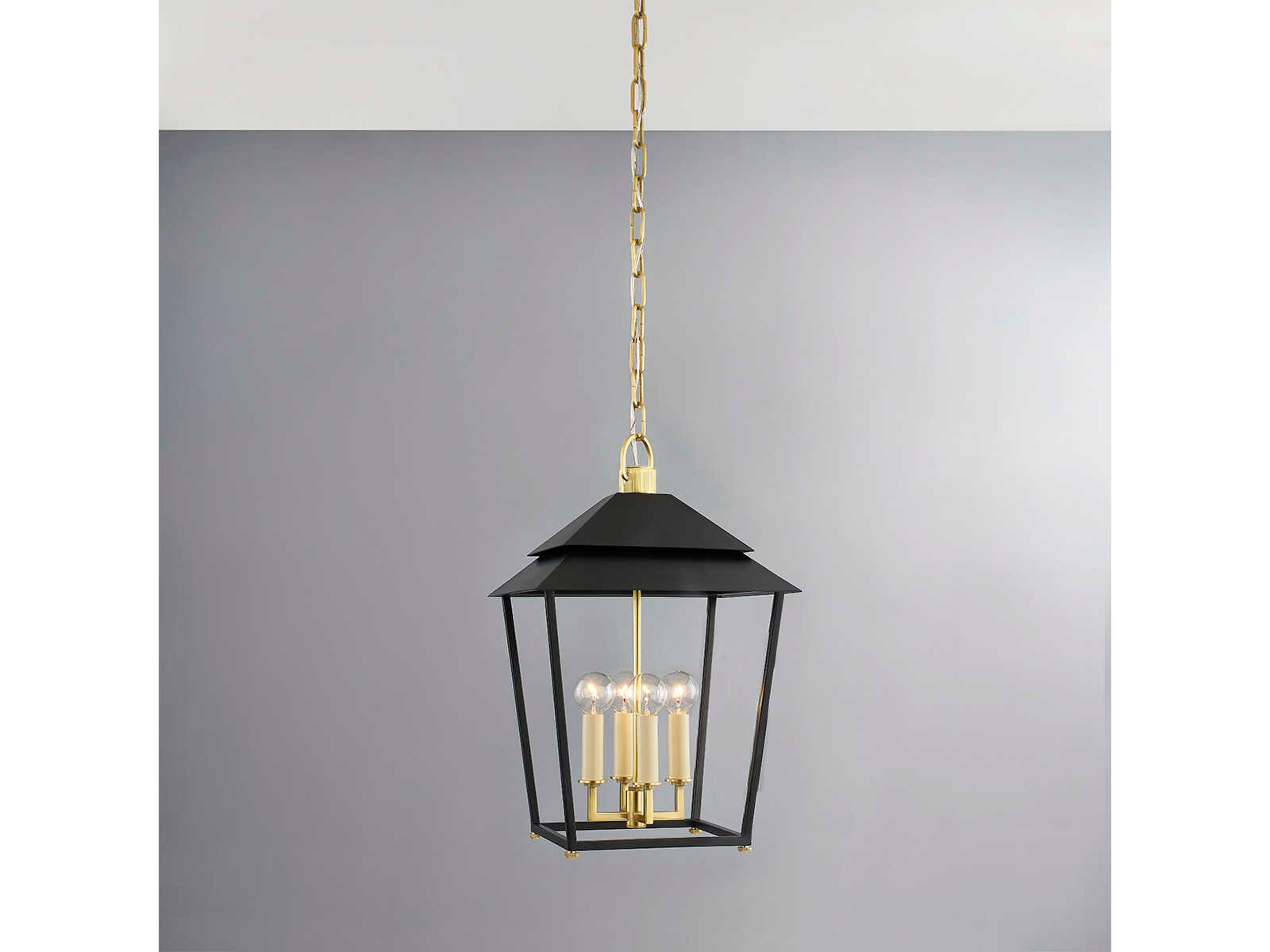 Hudson Valley Natick 4-Light Aged Brass Black Candelabra Lantern Chandelier