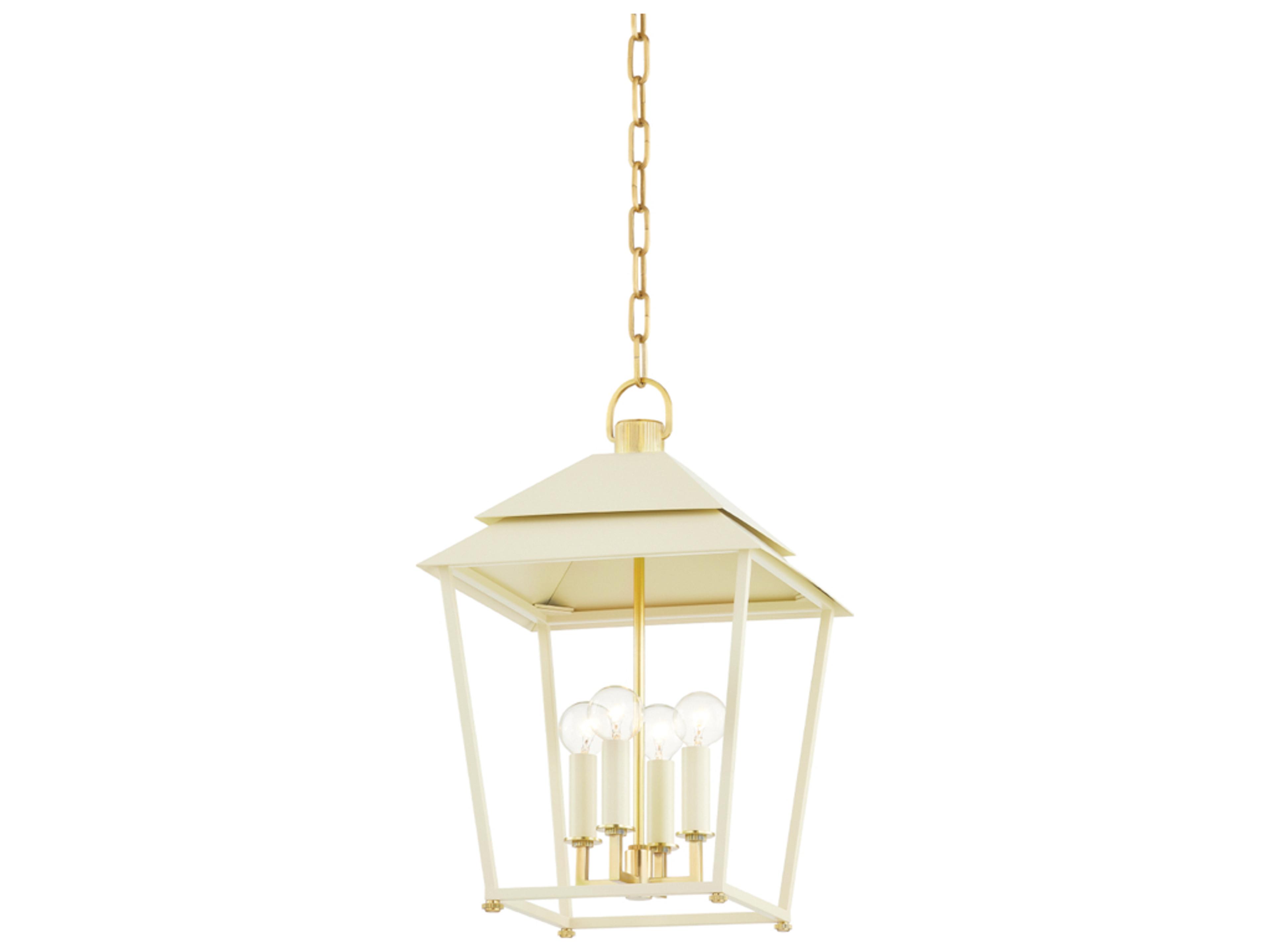 Natick 4-Light Aged Brass White Candelabra Lantern Chandelier