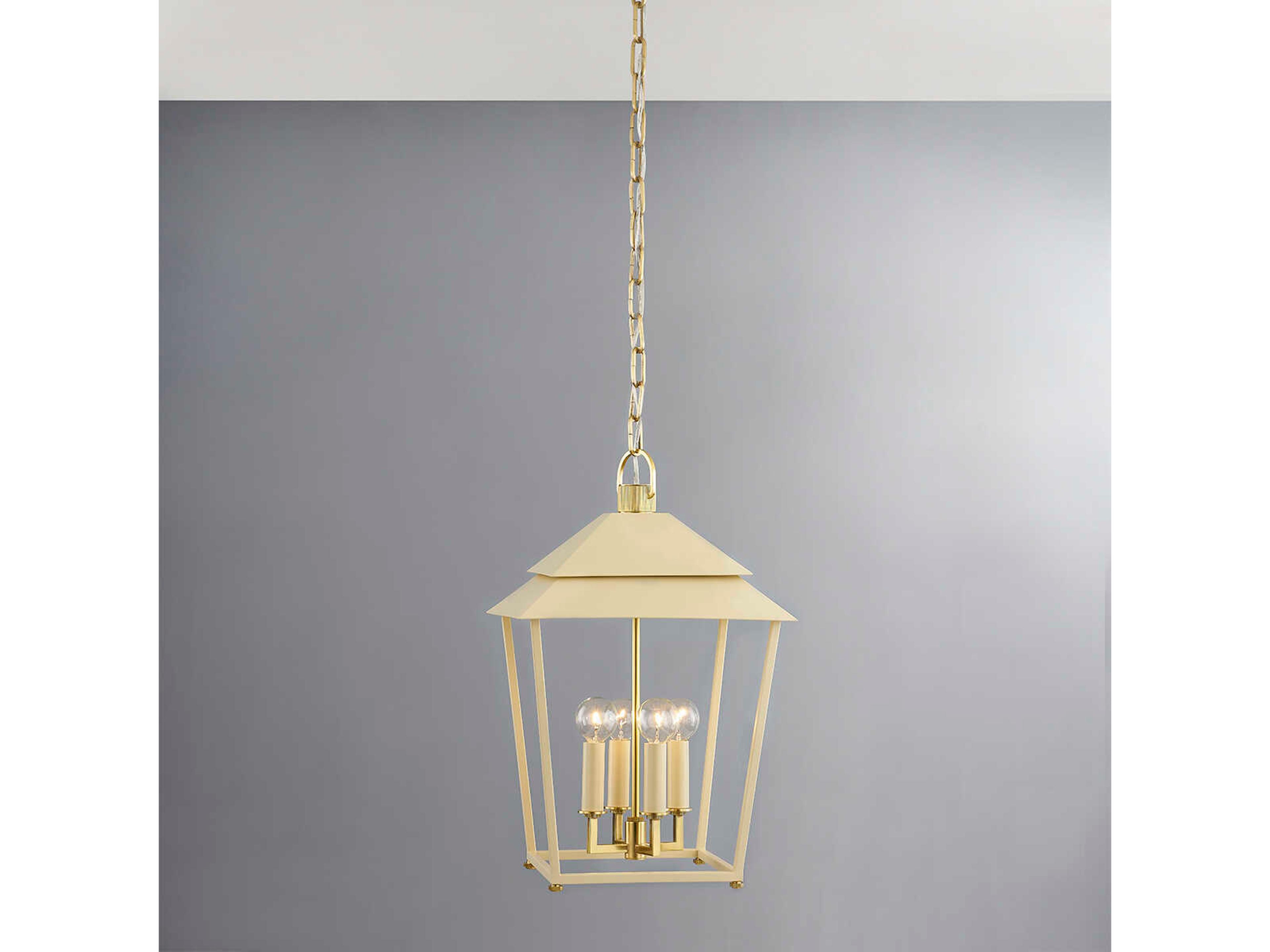 Hudson Valley Natick 4-Light Aged Brass White Candelabra Lantern Chandelier