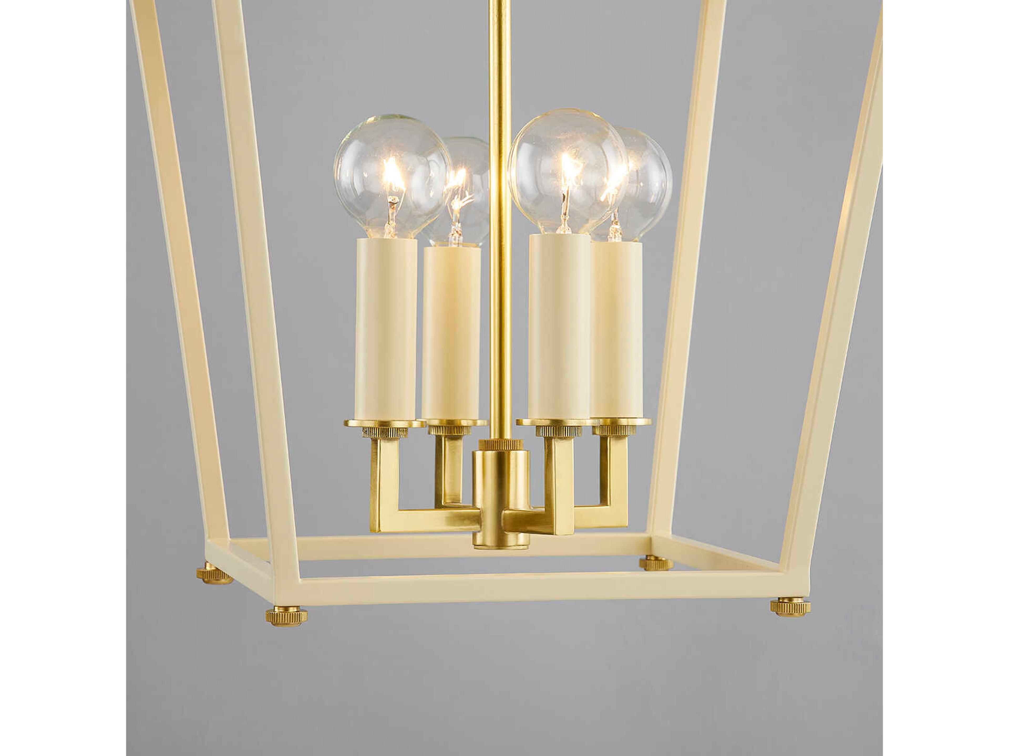 Hudson Valley Natick 4-Light Aged Brass White Candelabra Lantern Chandelier
