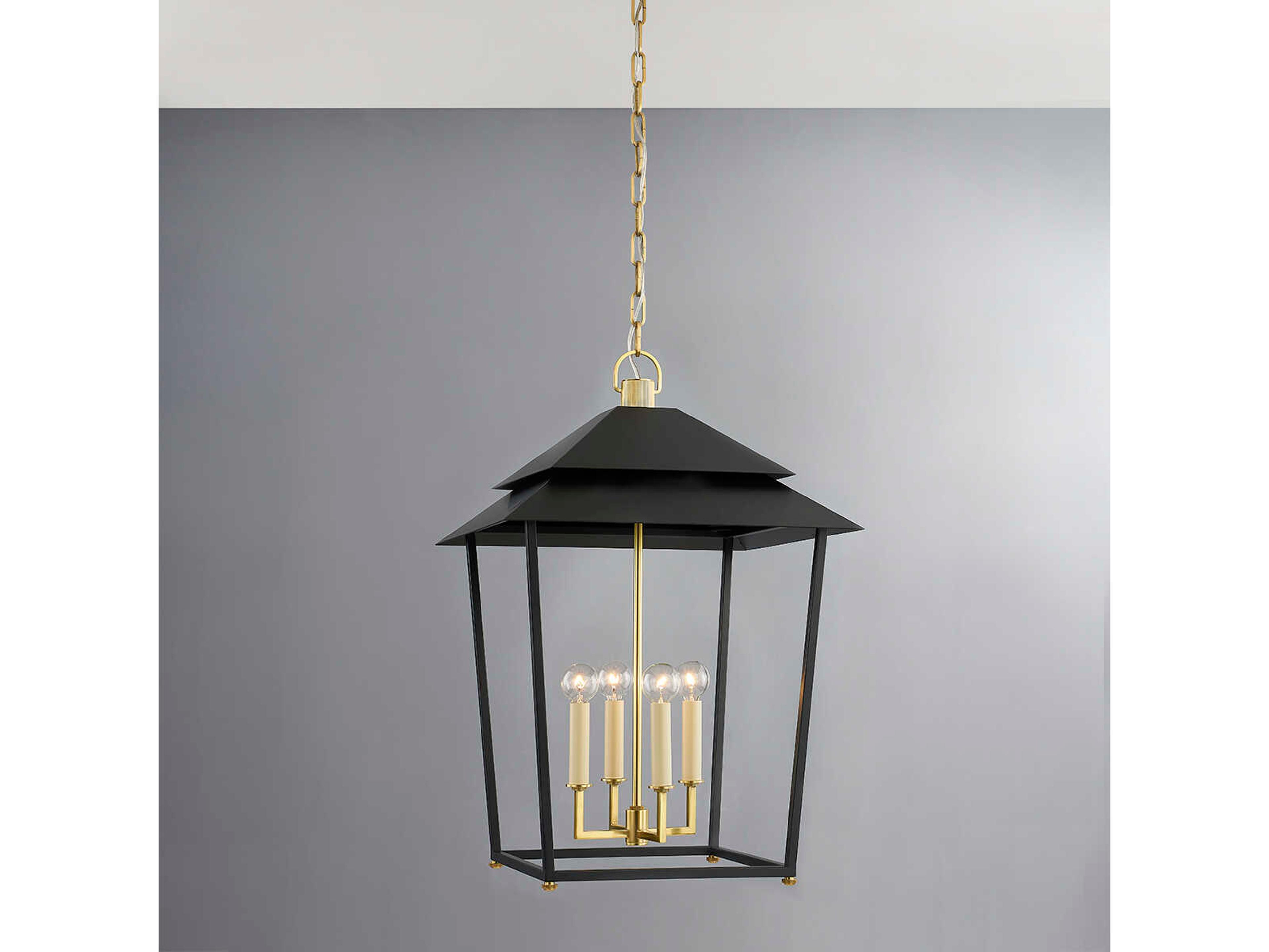 Hudson Valley Natick 4-Light Aged Brass Black Candelabra Lantern Chandelier