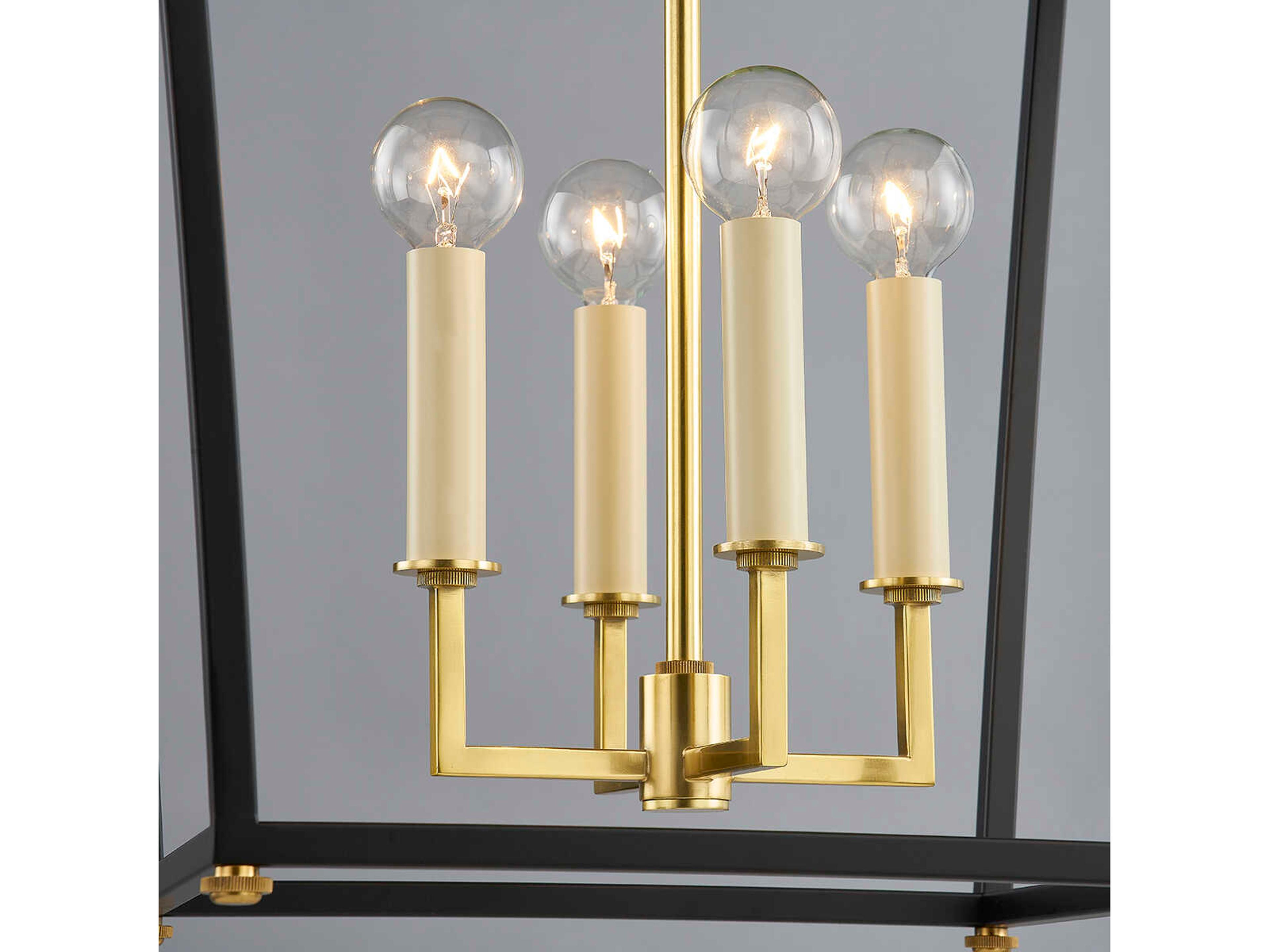 Hudson Valley Natick 4-Light Aged Brass Black Candelabra Lantern Chandelier