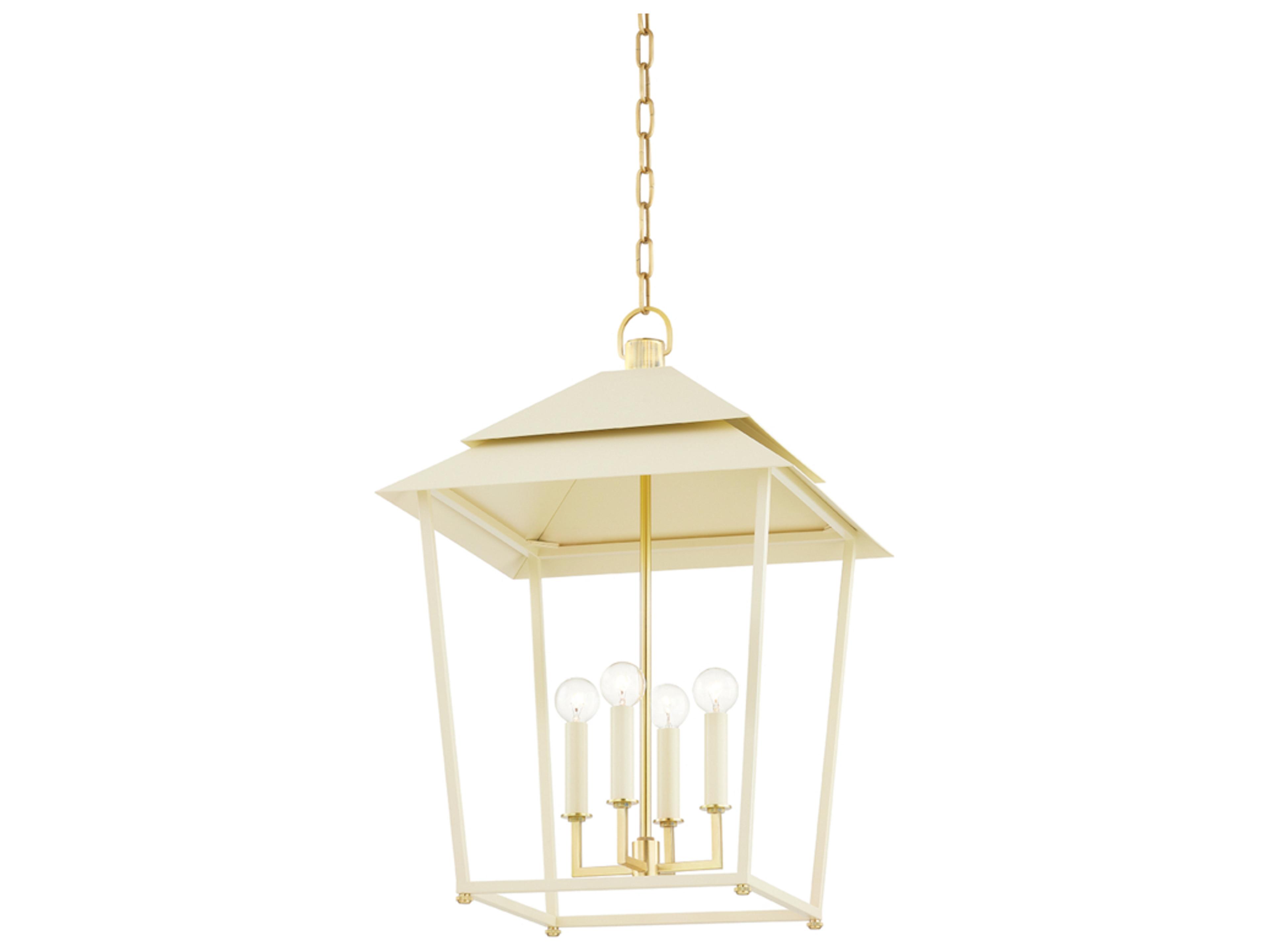 Natick 4-Light Aged Brass White Candelabra Lantern Chandelier