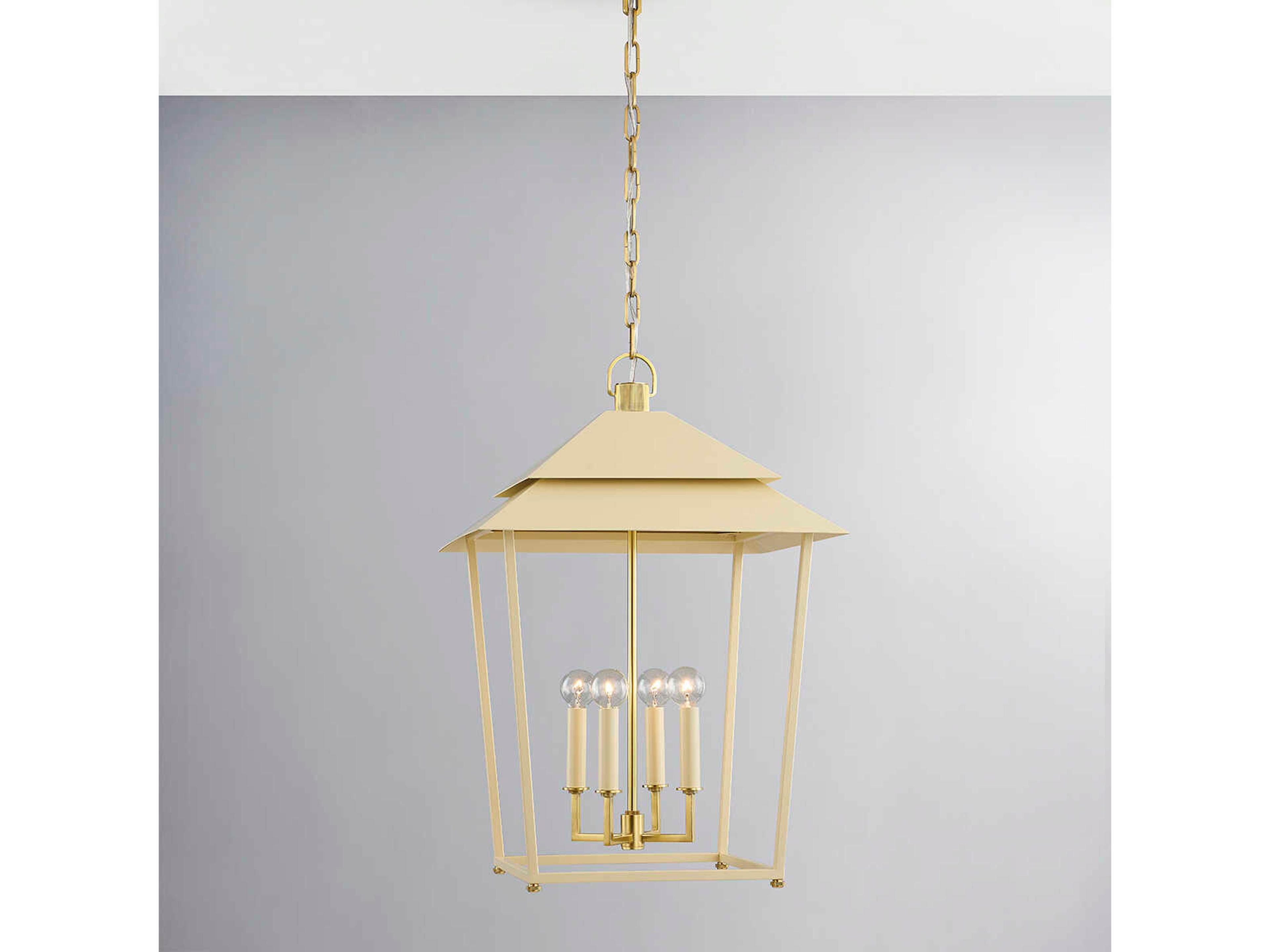 Hudson Valley Natick 4-Light Aged Brass White Candelabra Lantern Chandelier