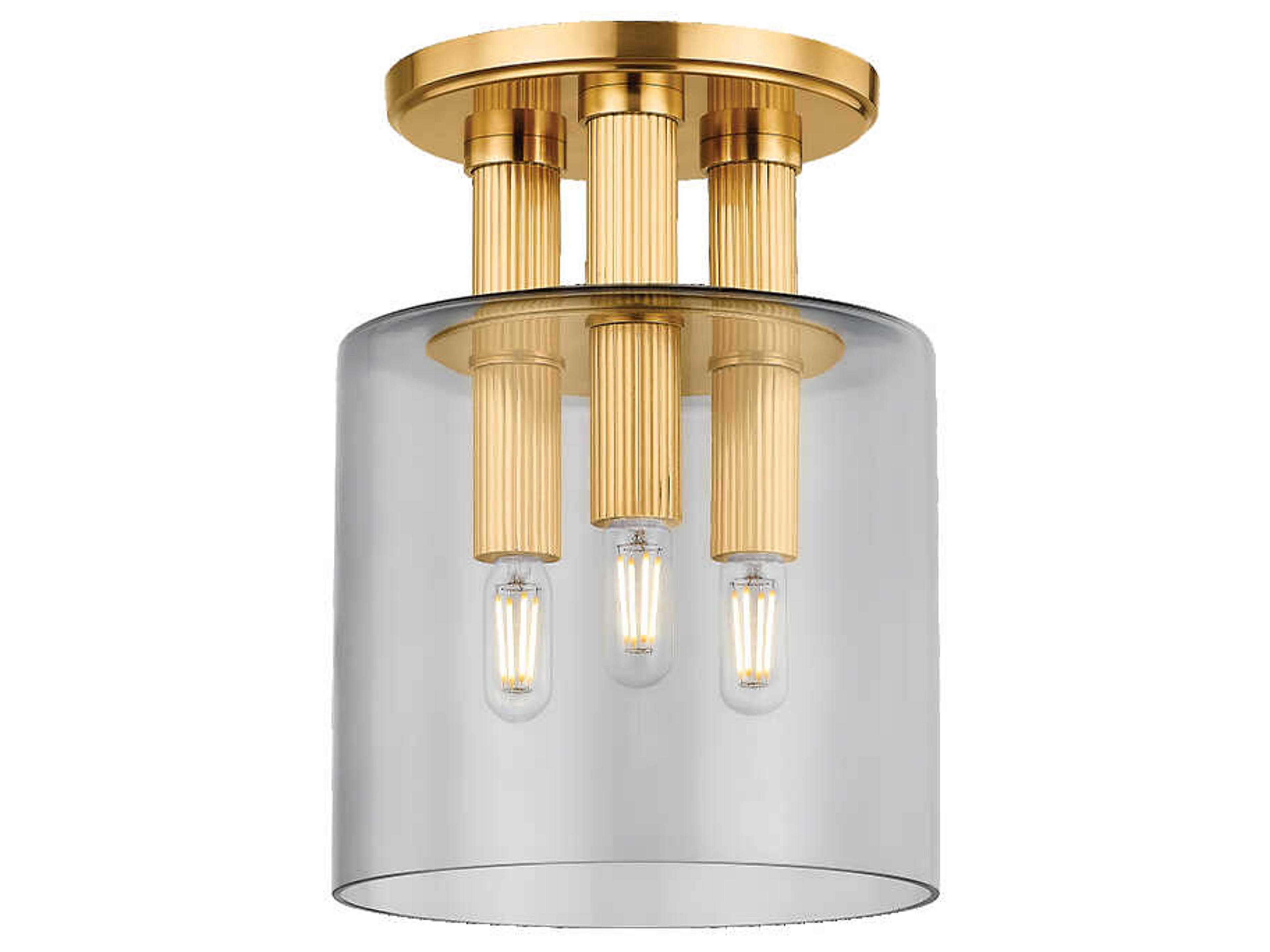 Crystler 3-Light Aged Brass Cylinder Semi Flush Mount