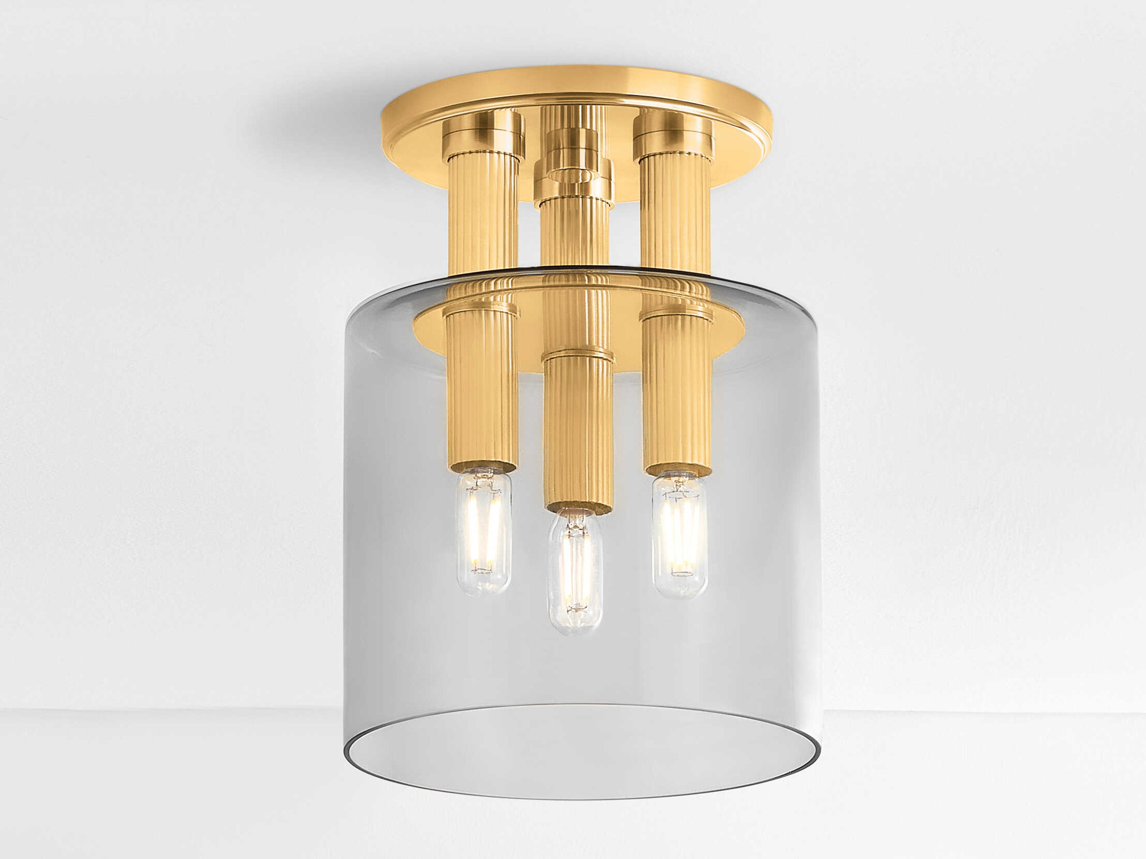 Hudson Valley Crystler 3-Light Aged Brass Cylinder Semi Flush Mount