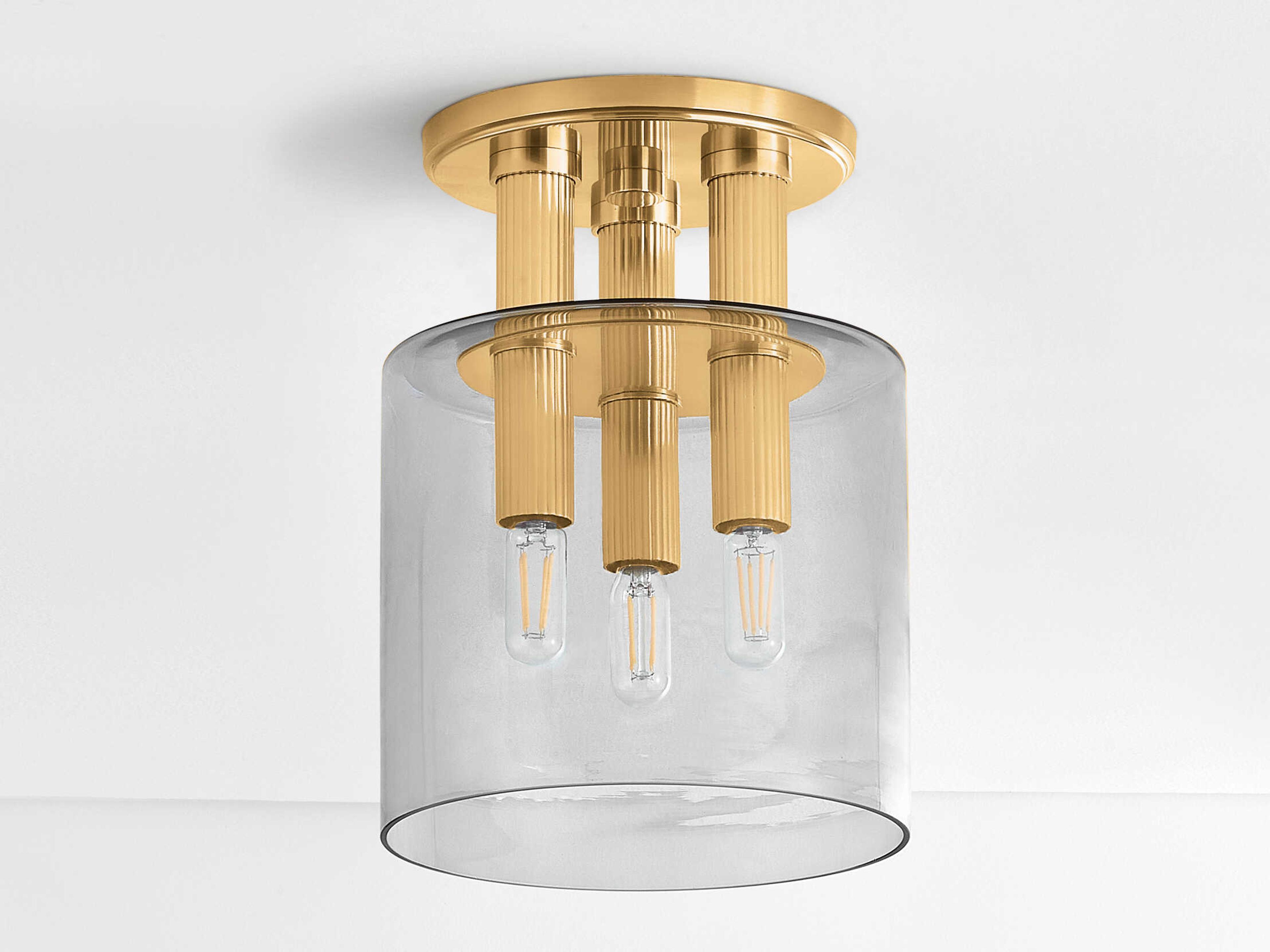 Hudson Valley Crystler 3-Light Aged Brass Cylinder Semi Flush Mount