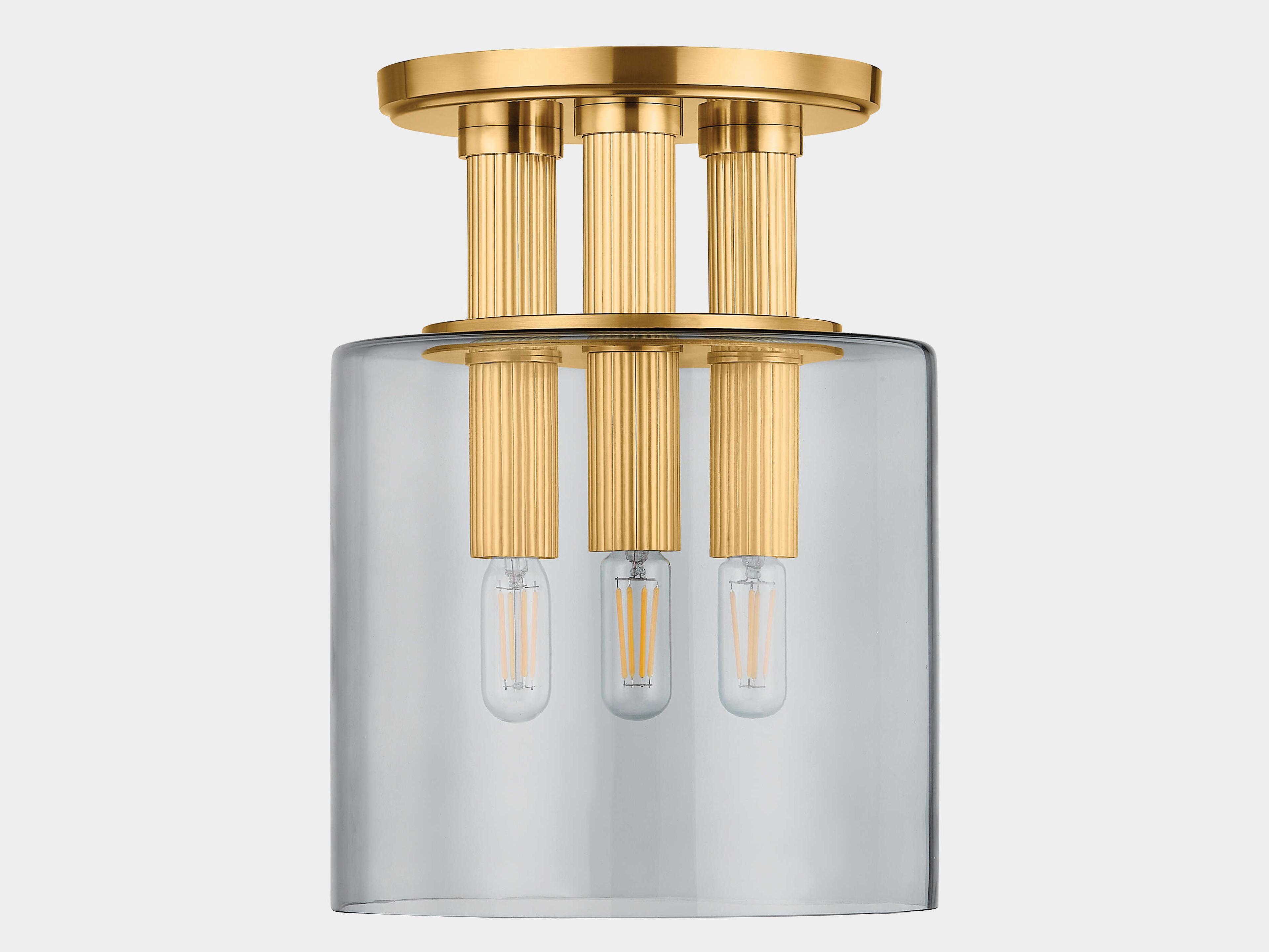 Hudson Valley Crystler 3-Light Aged Brass Cylinder Semi Flush Mount